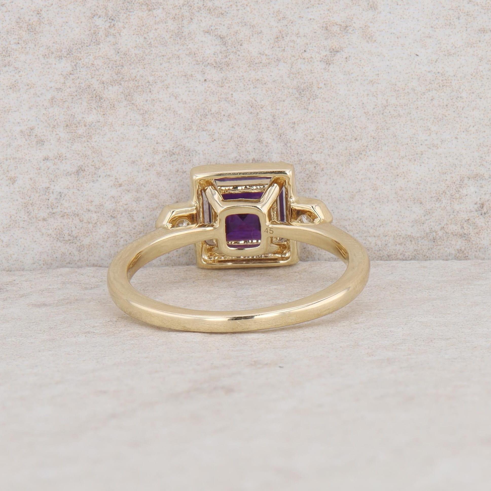 14k Yellow Gold Diamond and Amethyst Princess Cut Ring