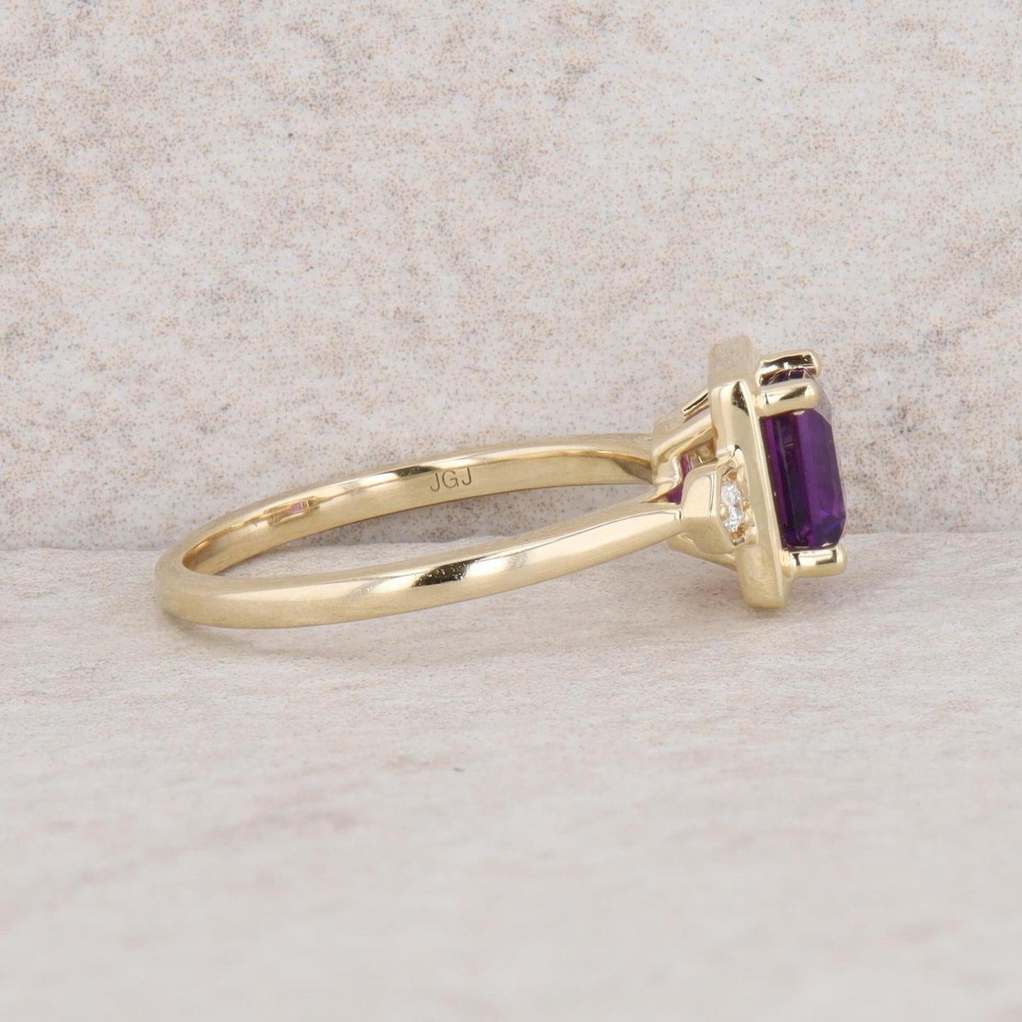 14k Yellow Gold Diamond and Amethyst Princess Cut Ring