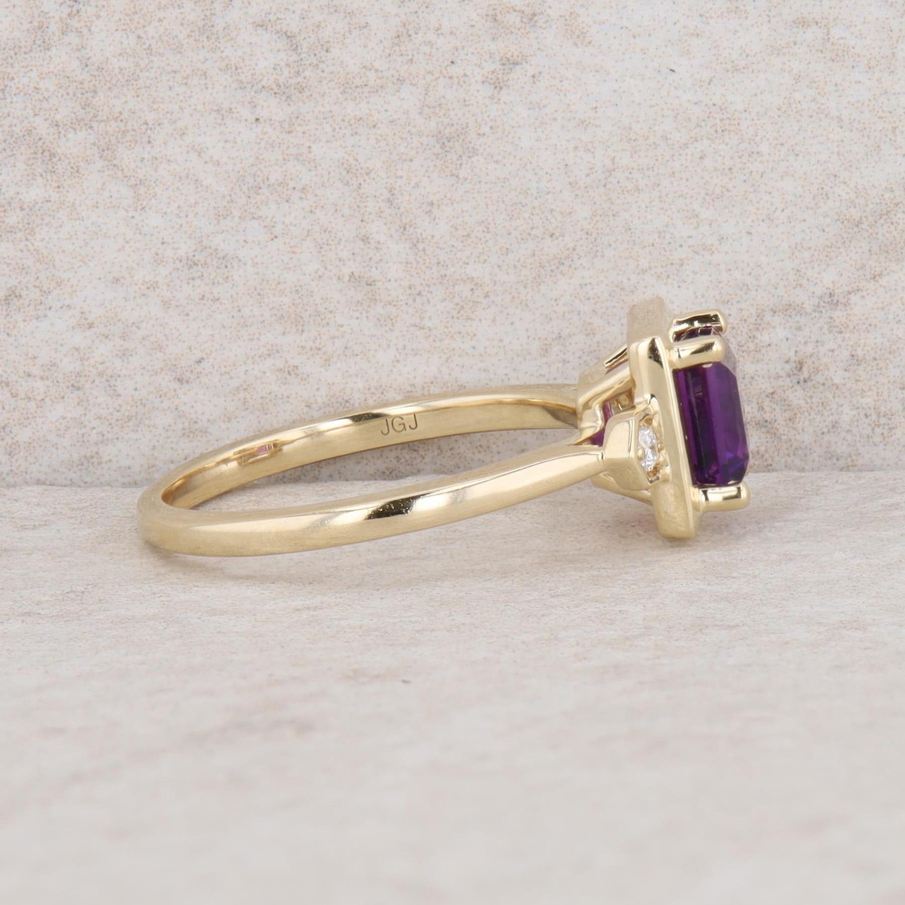 14k Yellow Gold Diamond and Amethyst Princess Cut Ring