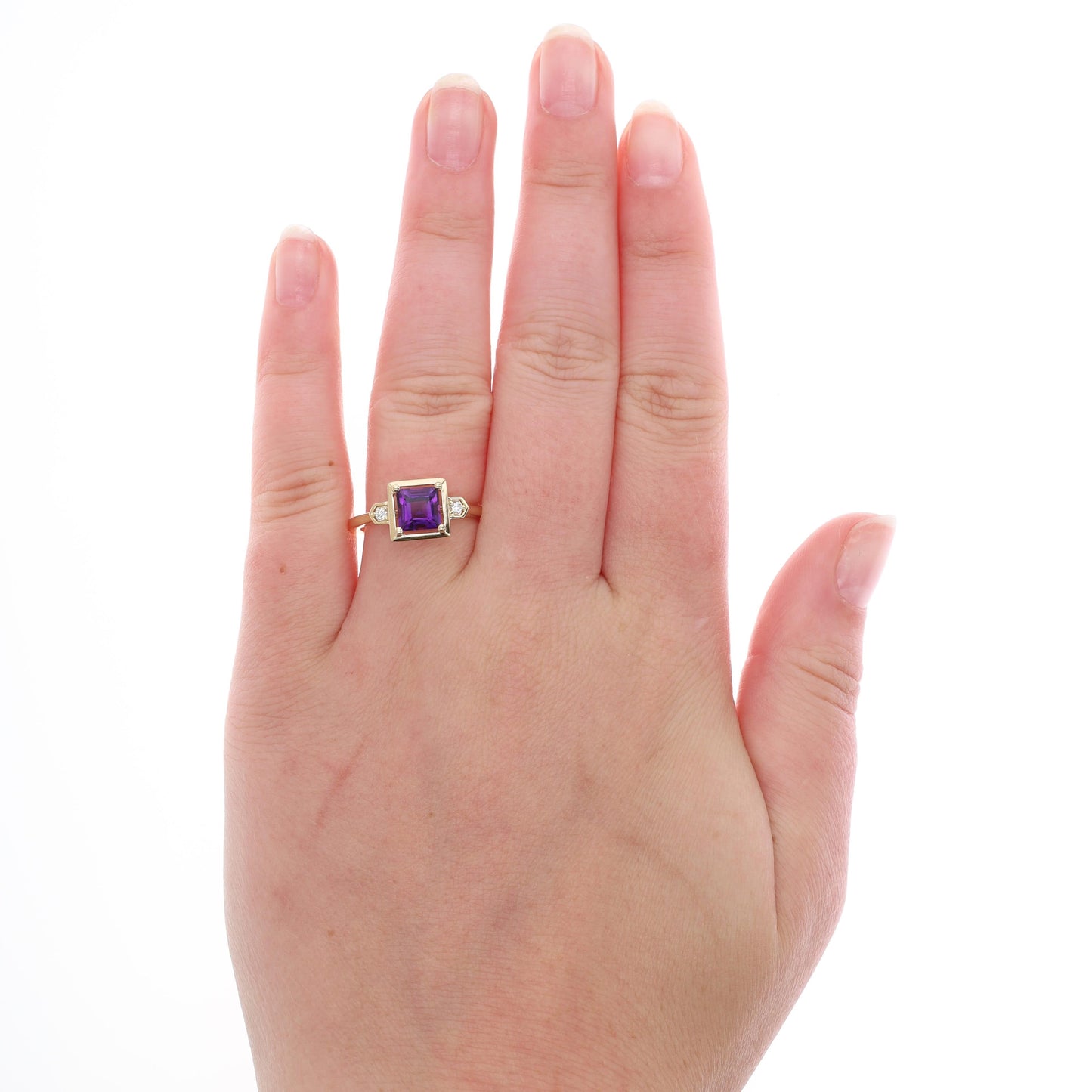 14k Yellow Gold Diamond and Amethyst Princess Cut Ring