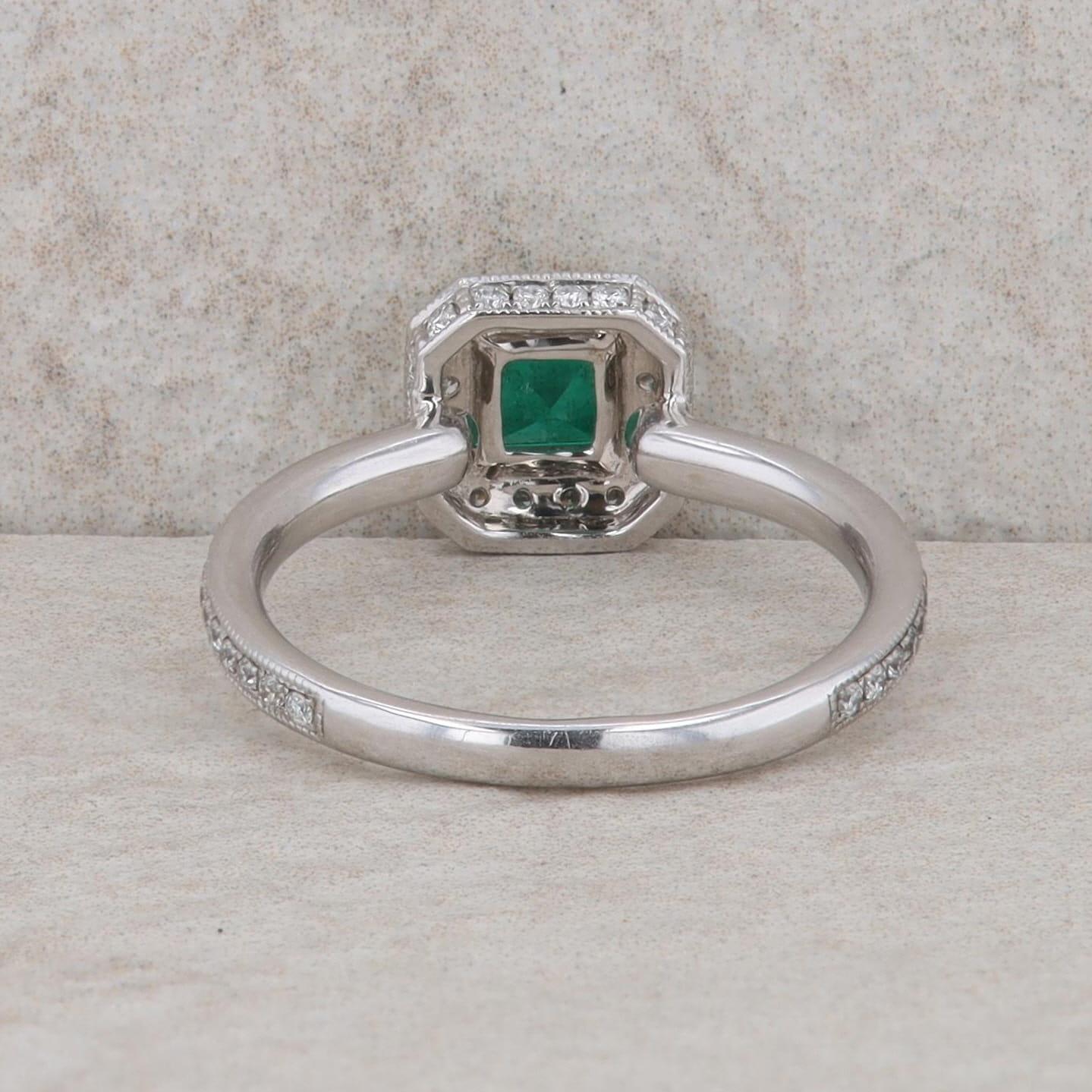 14k White Gold Lab Created Emerald and Diamond Ring