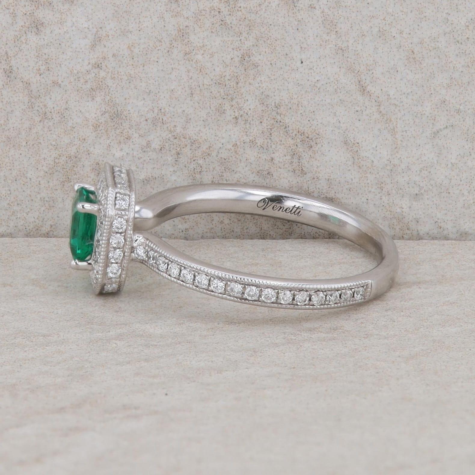 14k White Gold Lab Created Emerald and Diamond Ring