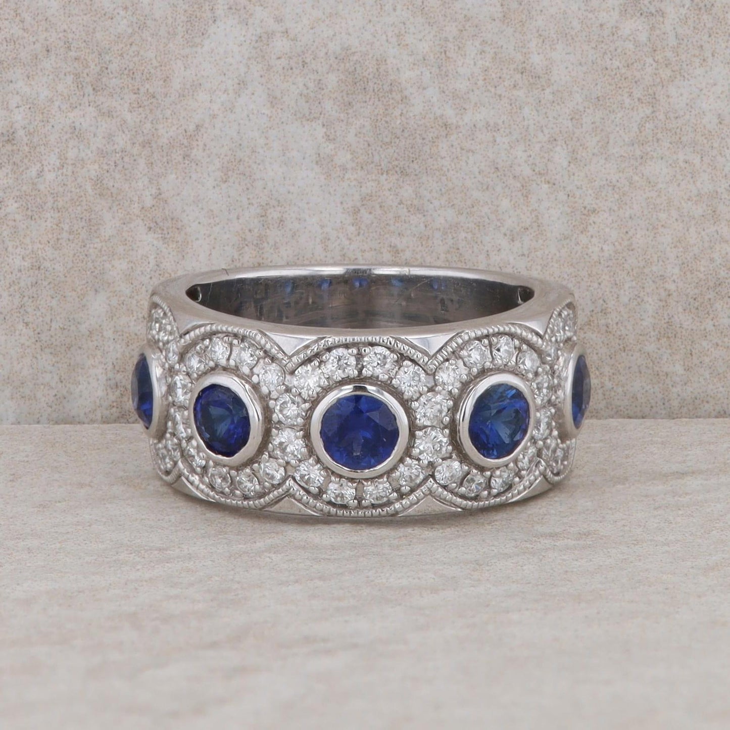 14k White Gold Sapphire and Diamond Circle Style Band