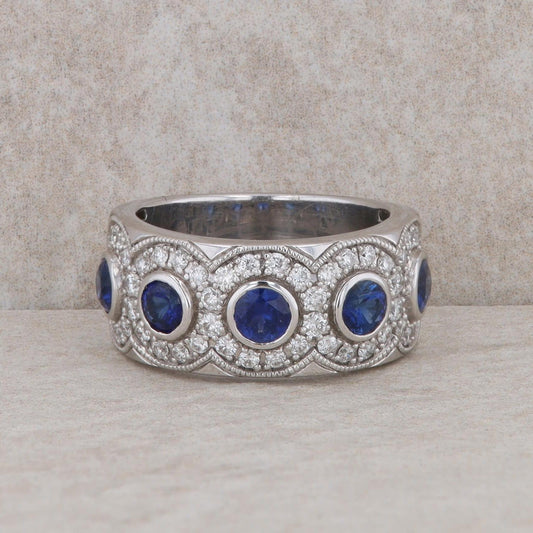 14k White Gold Sapphire and Diamond Circle Style Band