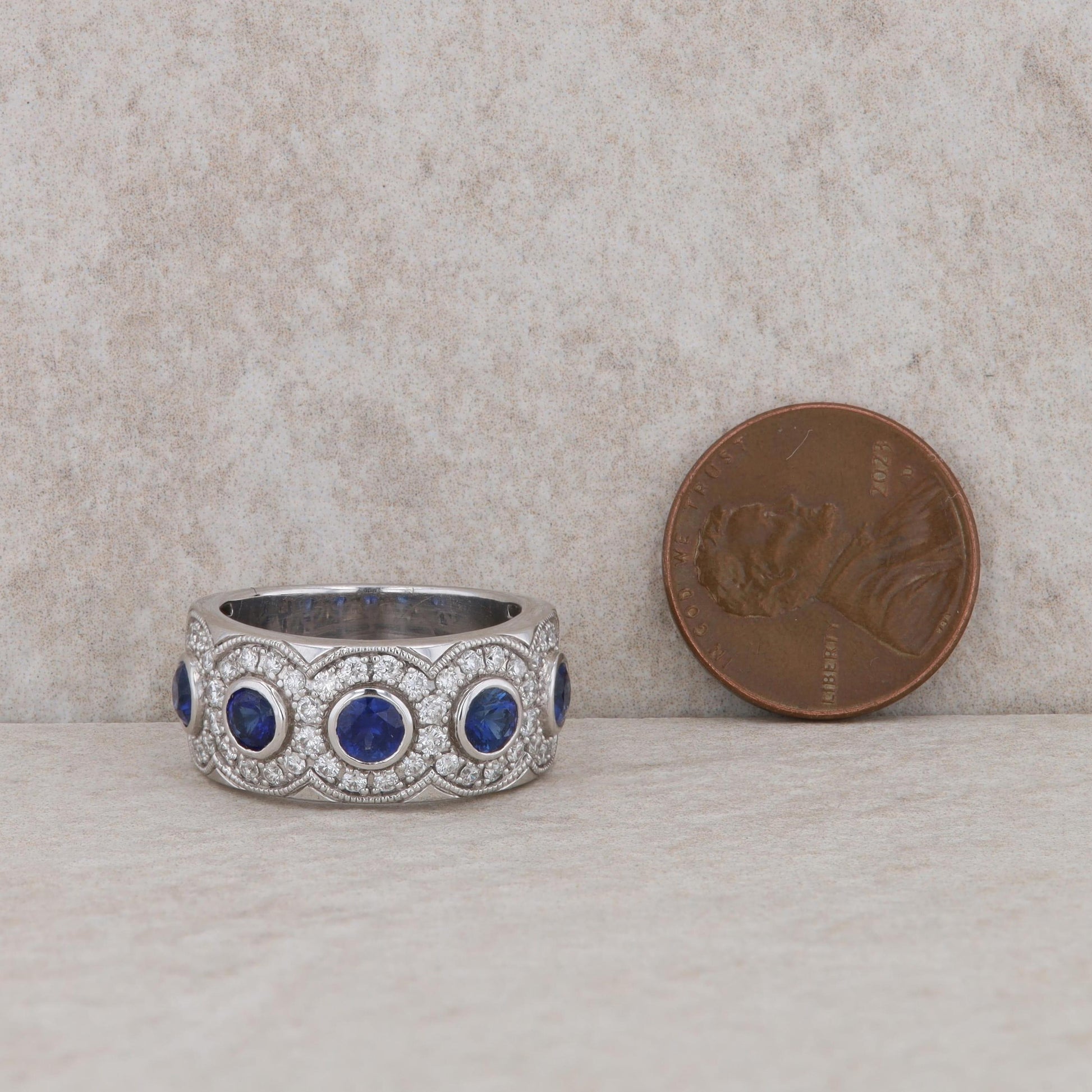 14k White Gold Sapphire and Diamond Circle Style Band