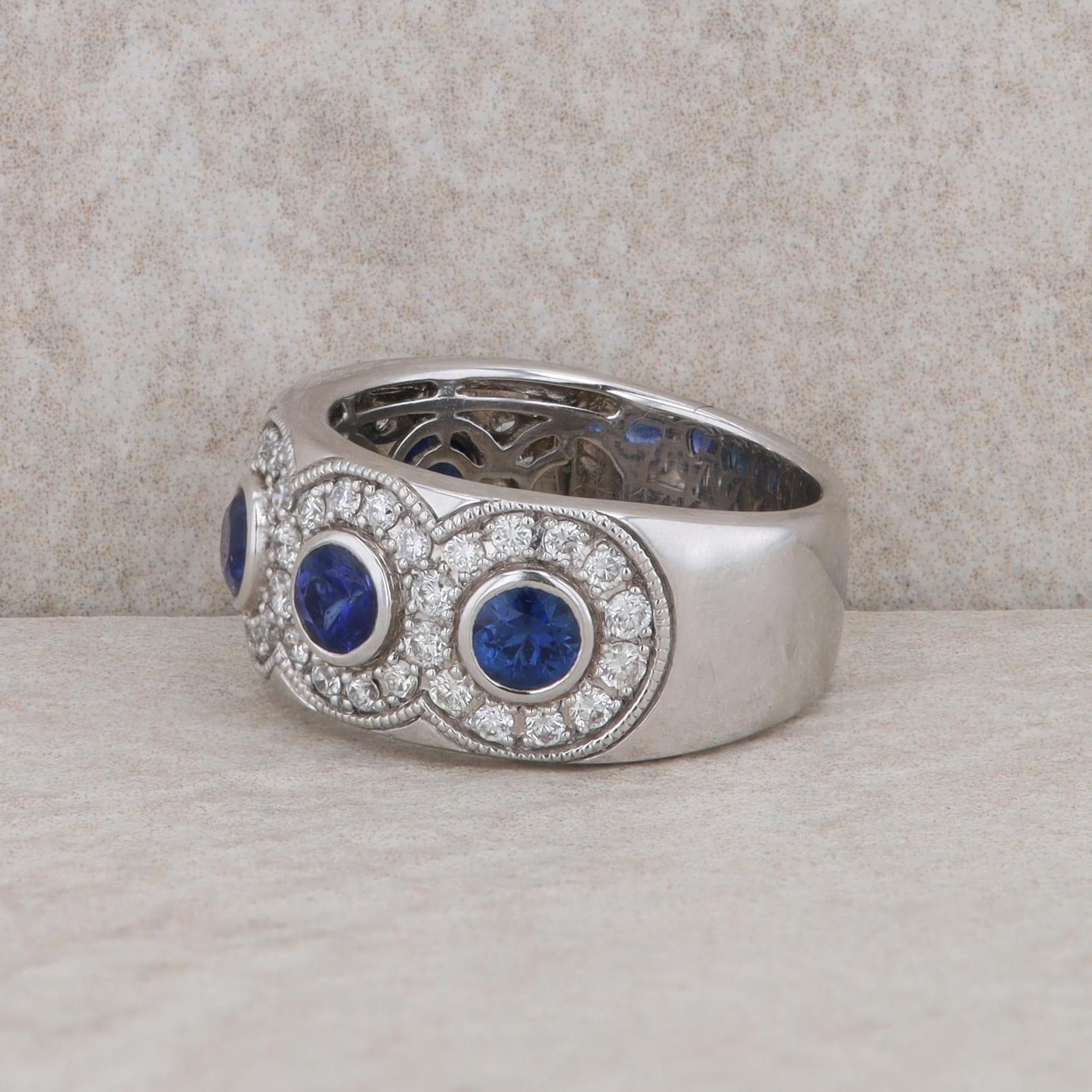 14k White Gold Sapphire and Diamond Circle Style Band