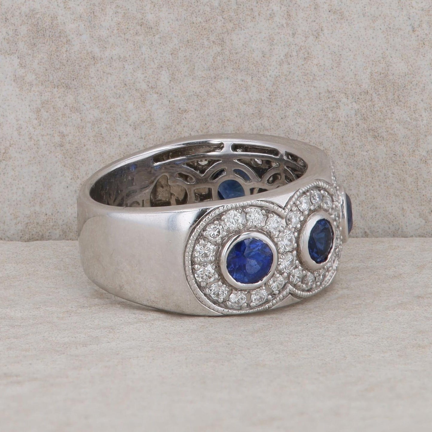 14k White Gold Sapphire and Diamond Circle Style Band