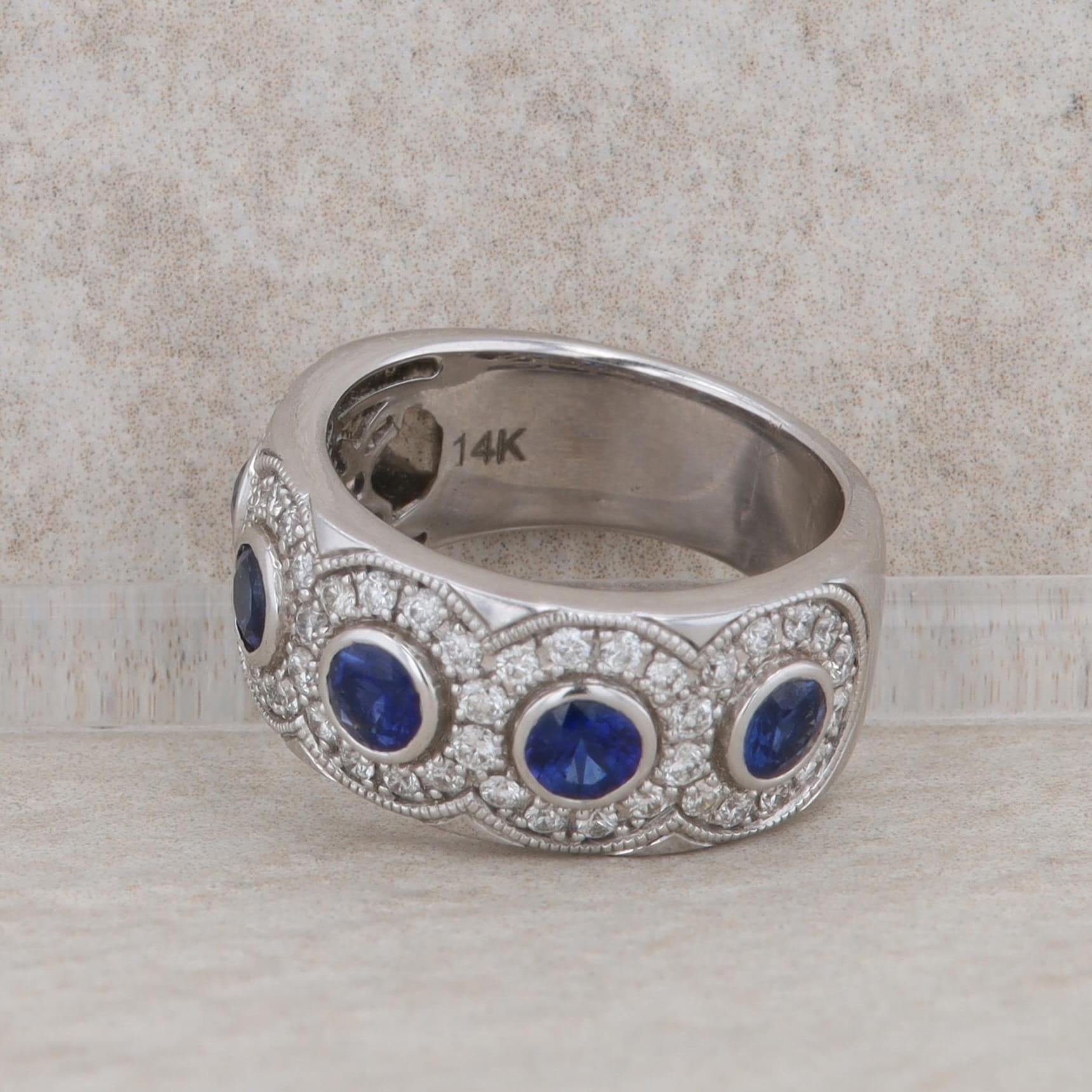 14k White Gold Sapphire and Diamond Circle Style Band