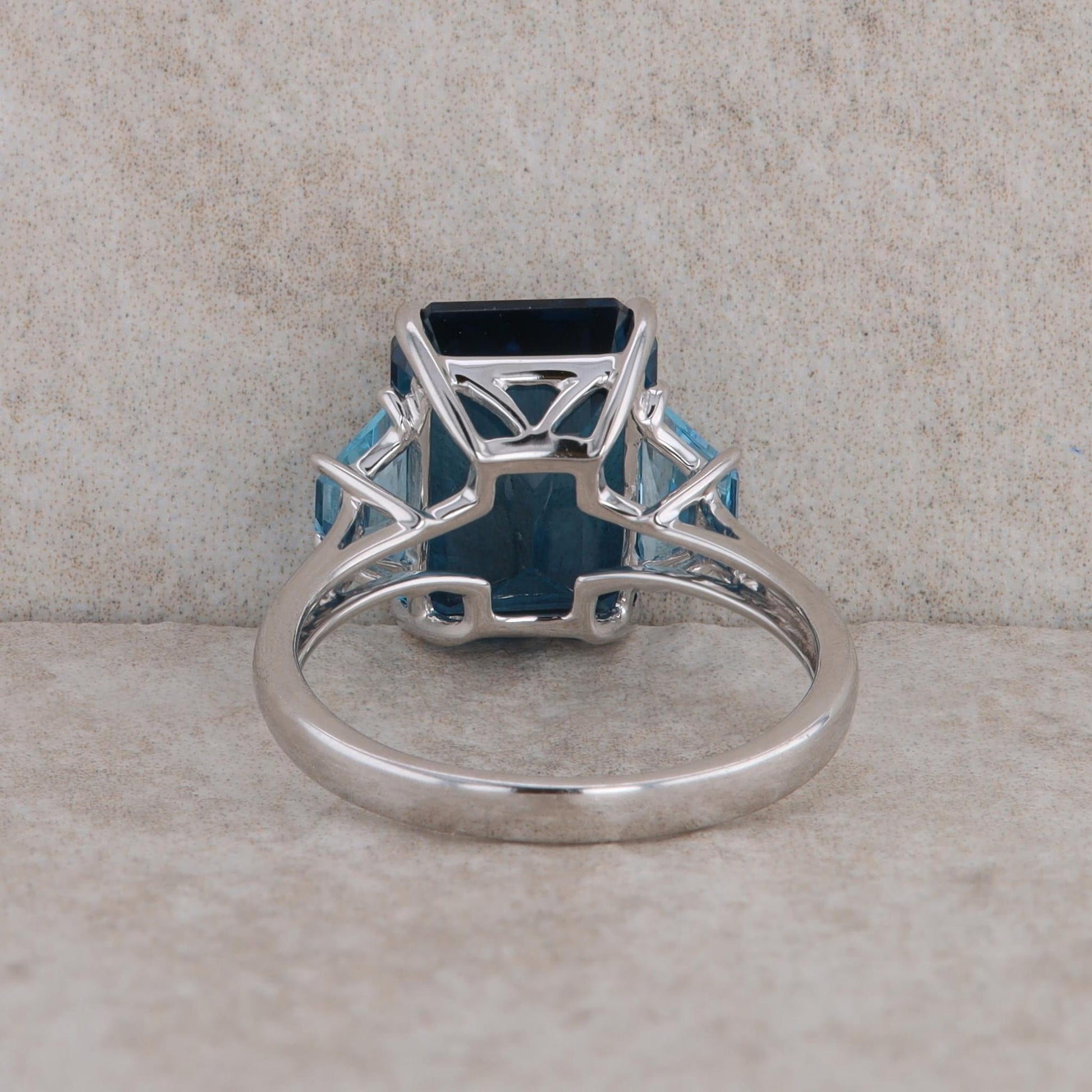 14k White Gold Emerald Cut Swiss and London Blue Topaz Ring