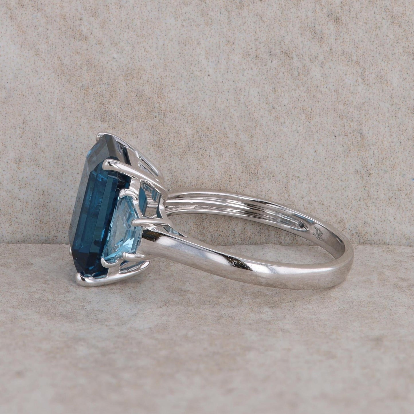 14k White Gold Emerald Cut Swiss and London Blue Topaz Ring