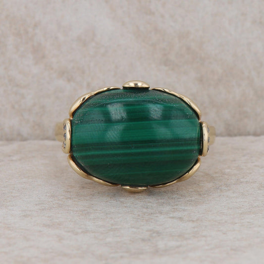 14k Yellow Gold Malachite Oval Ring