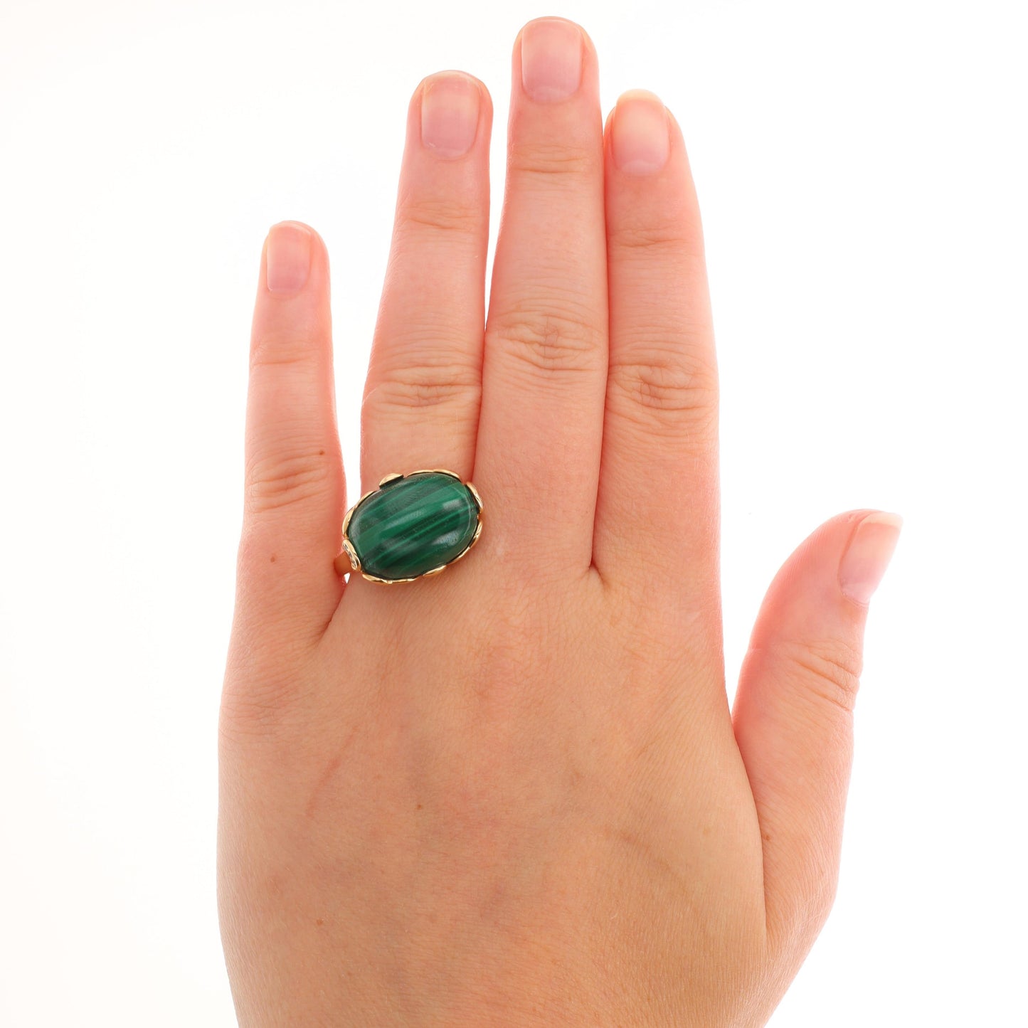 14k Yellow Gold Malachite Oval Ring