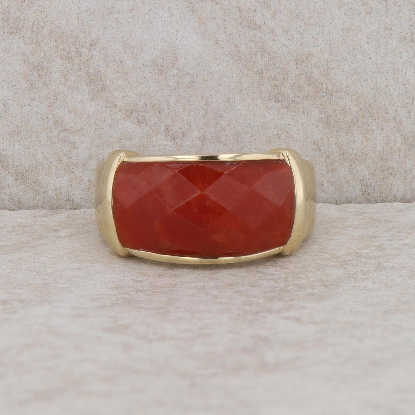 10k Yellow Gold Faceted Carnelian Wide Band