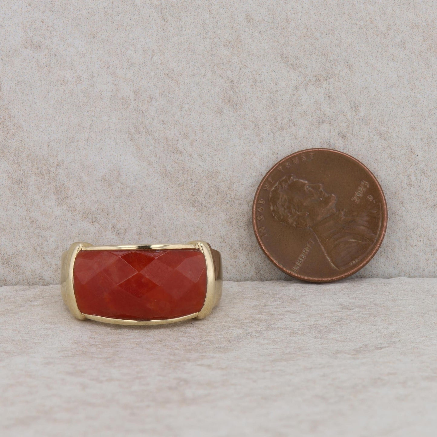 10k Yellow Gold Faceted Carnelian Wide Band