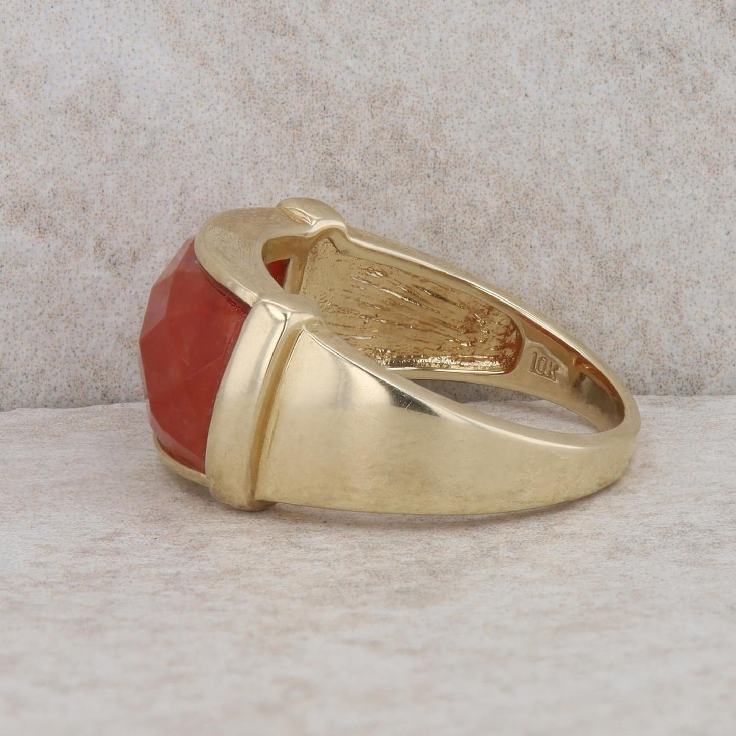 10k Yellow Gold Faceted Carnelian Wide Band