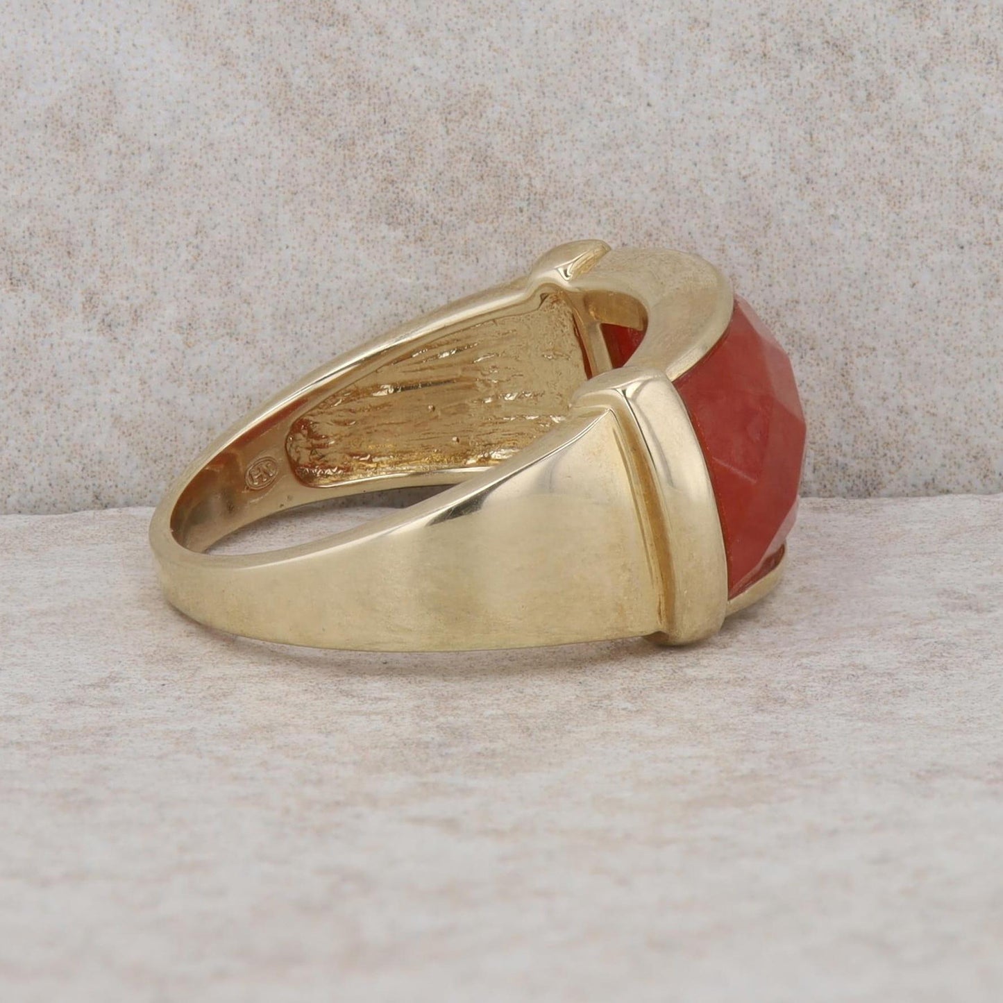 10k Yellow Gold Faceted Carnelian Wide Band