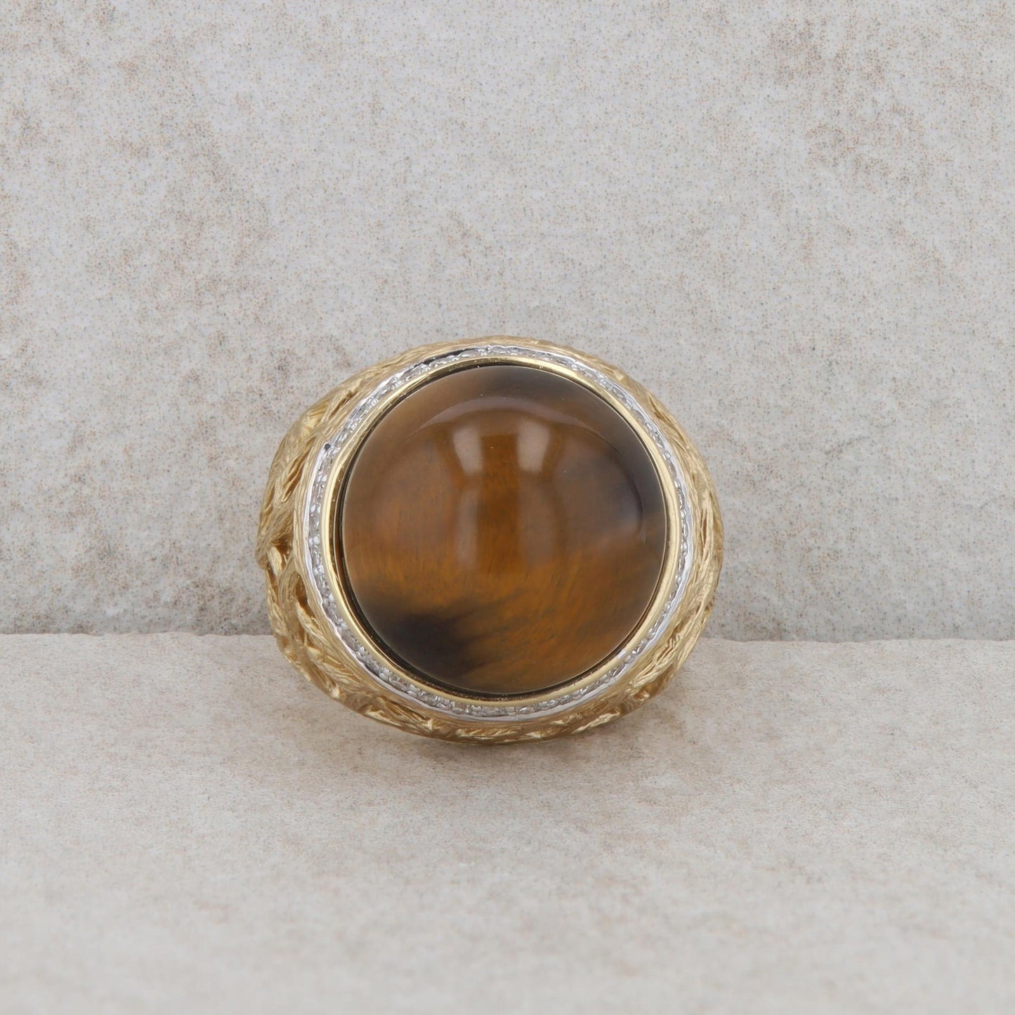 14k Yellow Gold Tigers Eye and Diamond Freeform Ring