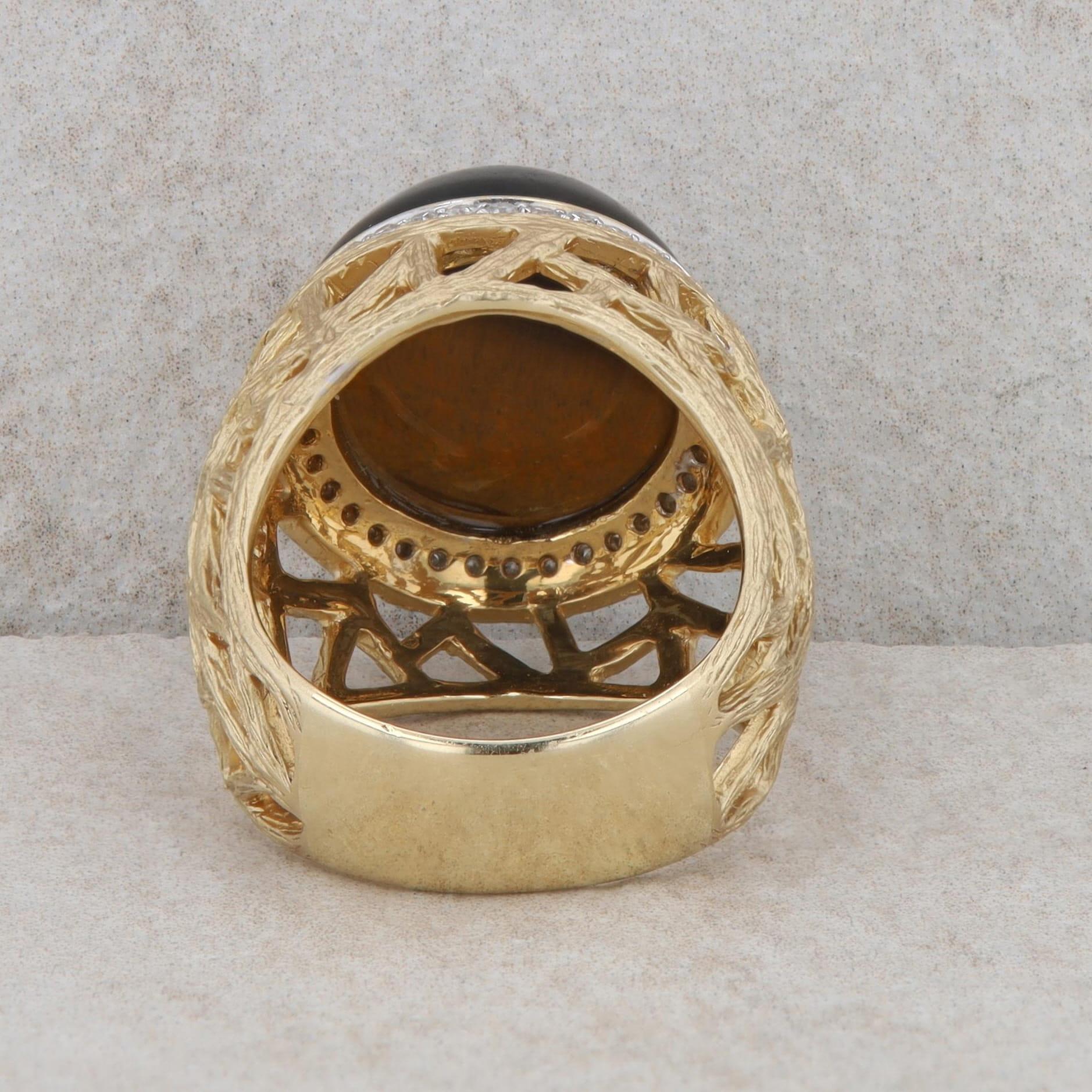 14k Yellow Gold Tigers Eye and Diamond Freeform Ring