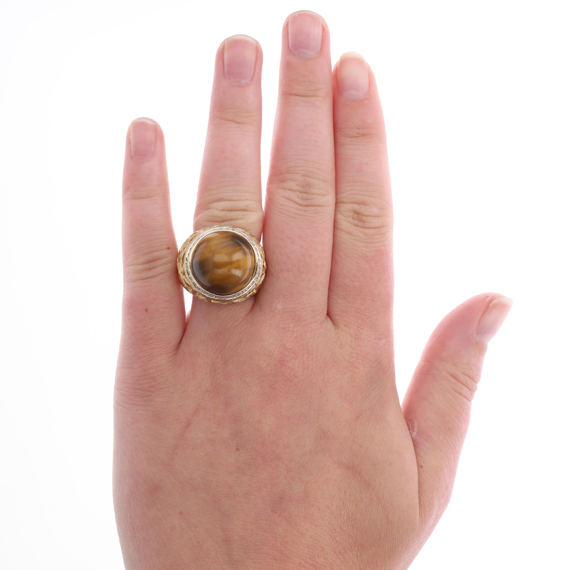 14k Yellow Gold Tigers Eye and Diamond Freeform Ring