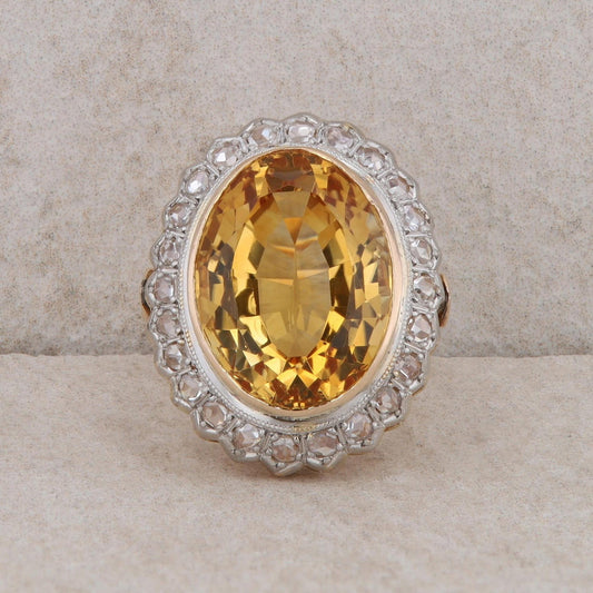 18k Yellow Gold Citrine and Diamond Halo Ring