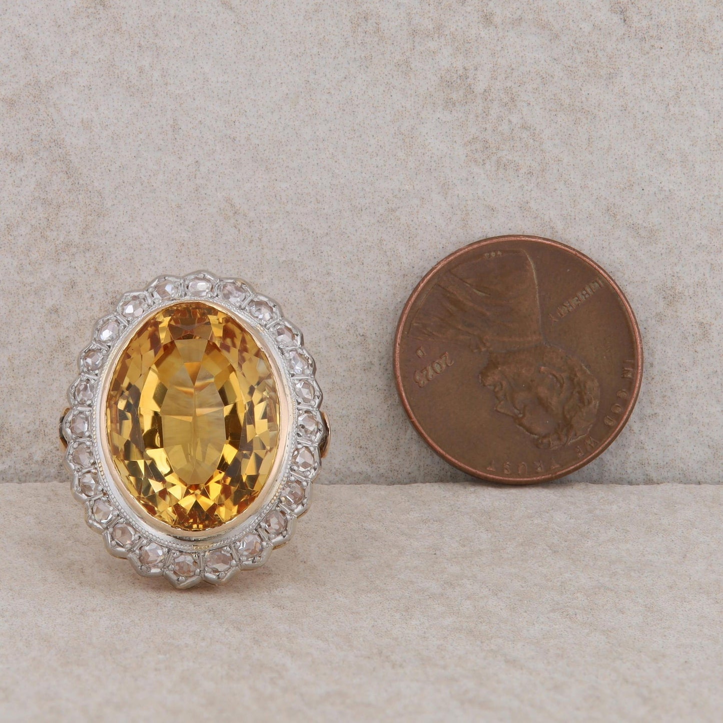 18k Yellow Gold Citrine and Diamond Halo Ring