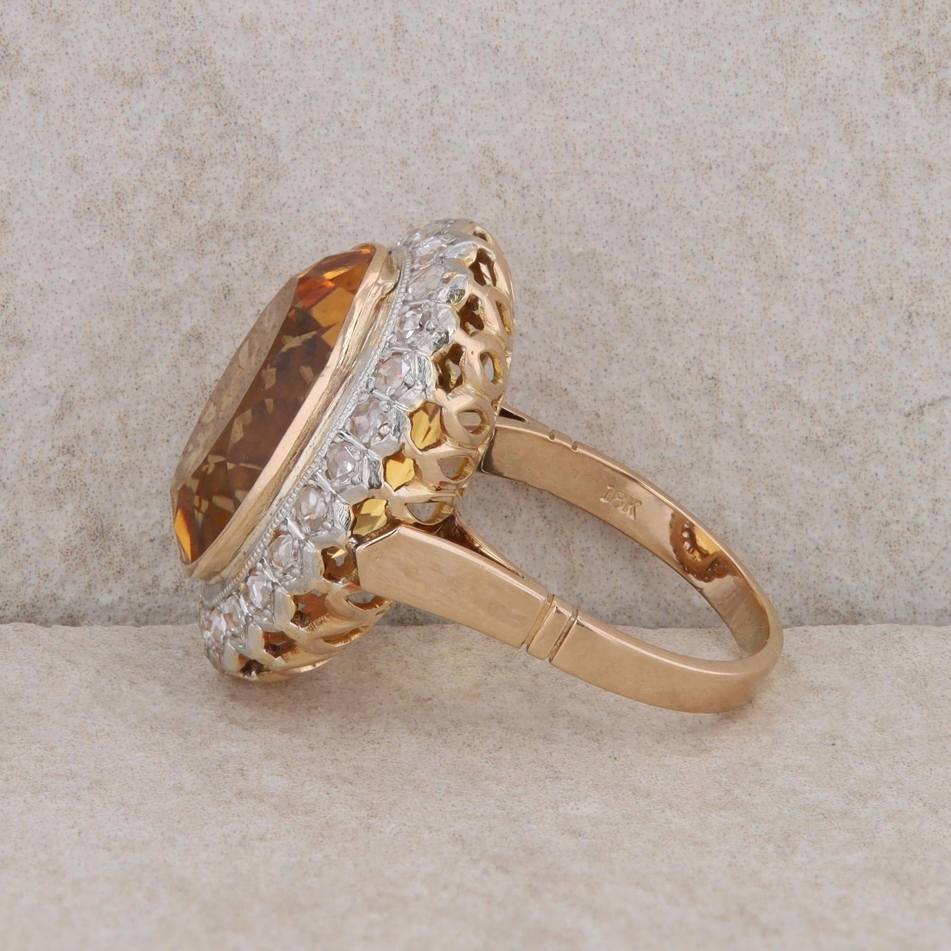 18k Yellow Gold Citrine and Diamond Halo Ring