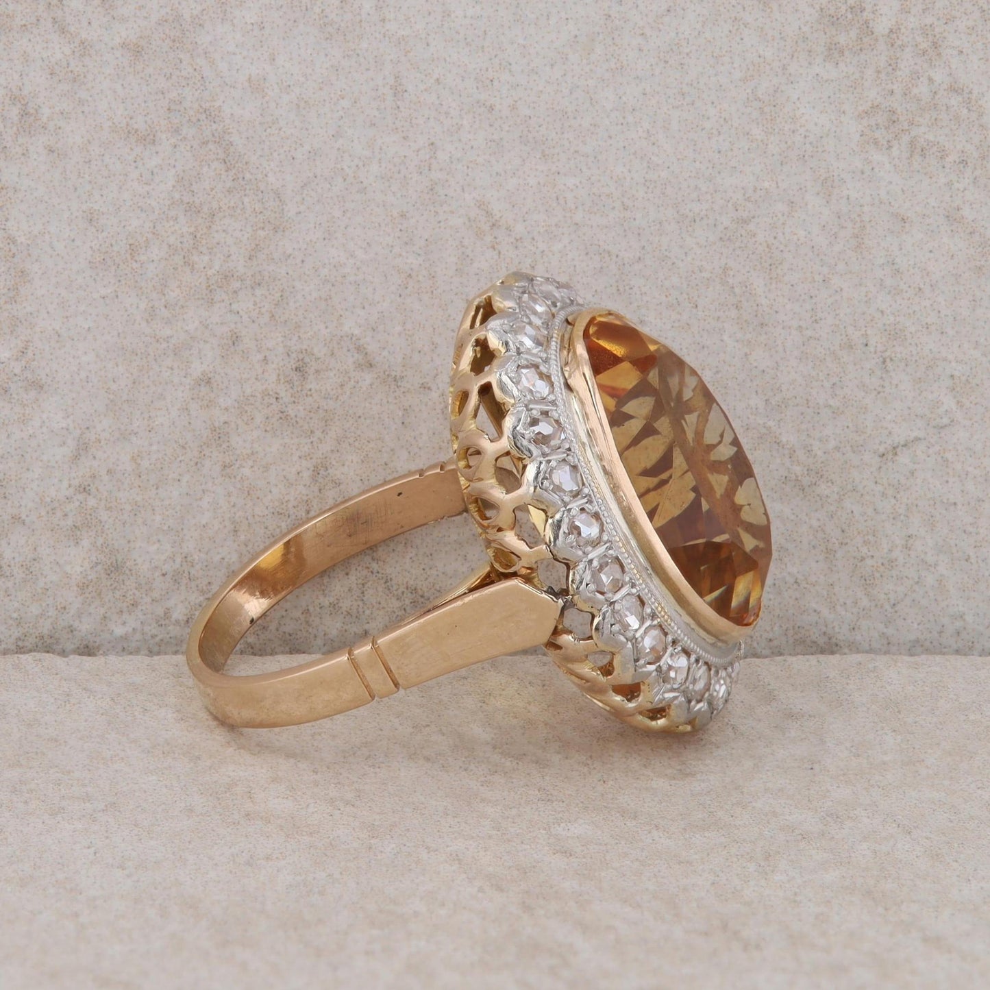 18k Yellow Gold Citrine and Diamond Halo Ring