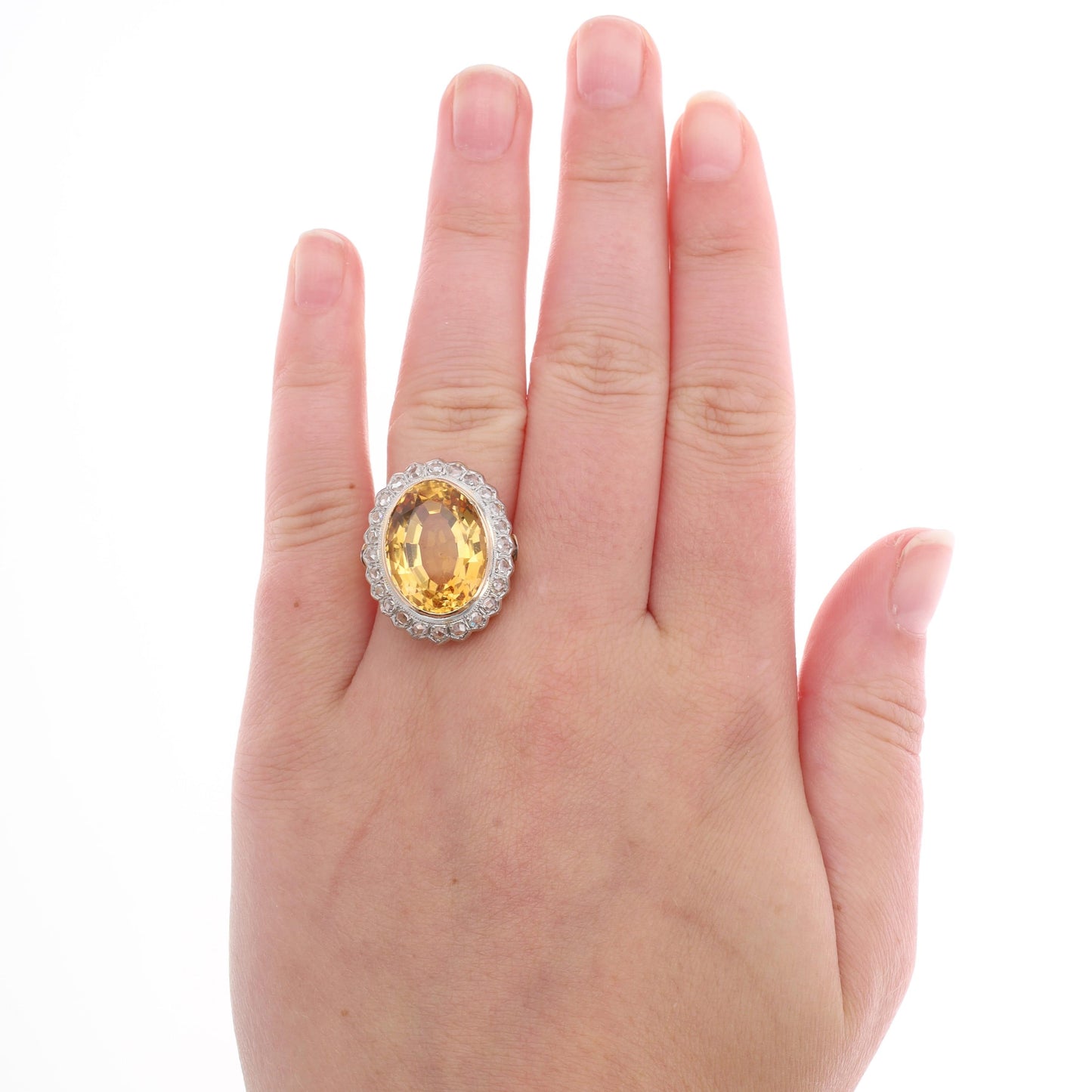 18k Yellow Gold Citrine and Diamond Halo Ring