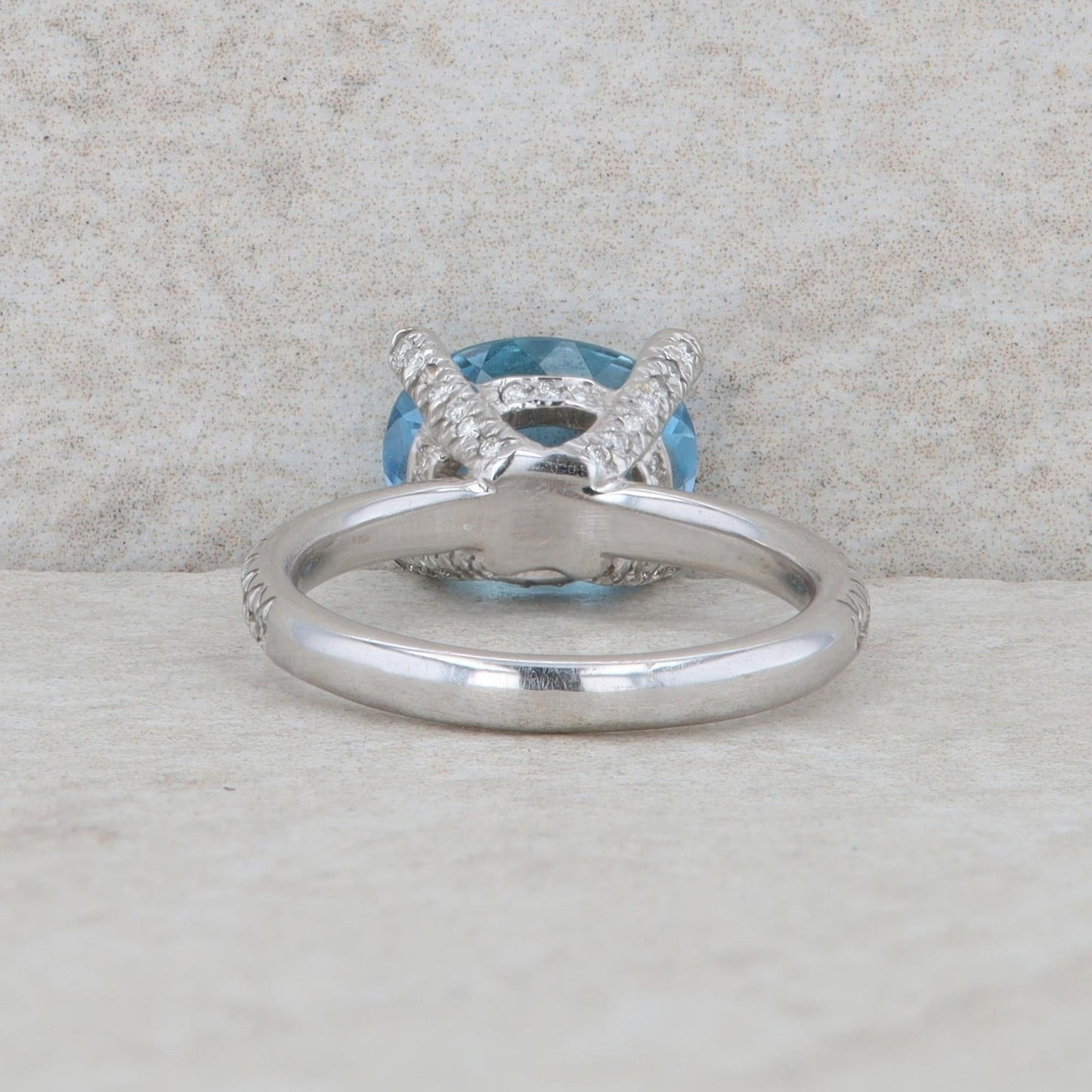 18k White Gold East to West Aquamarine and Diamond Ring