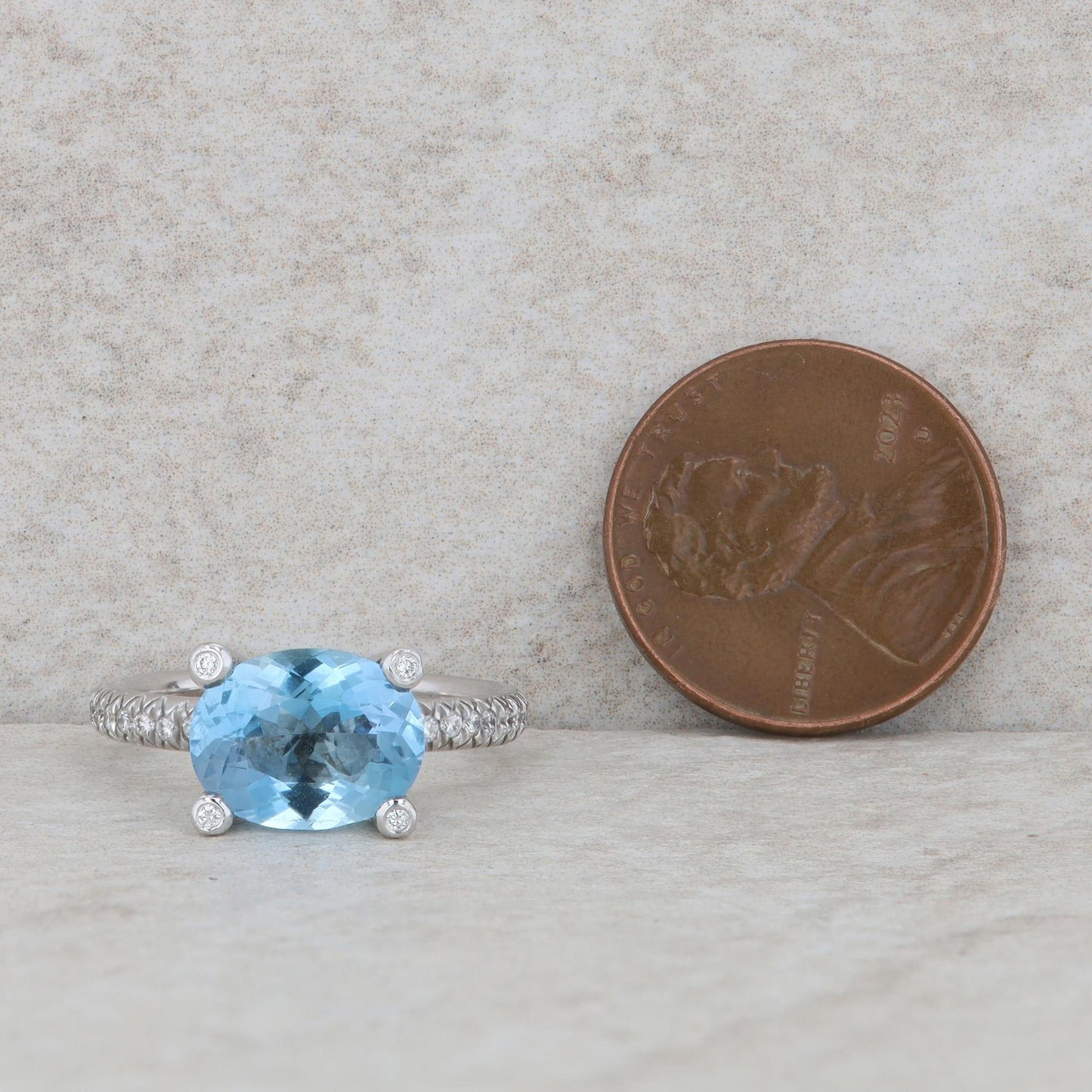 18k White Gold East to West Aquamarine and Diamond Ring