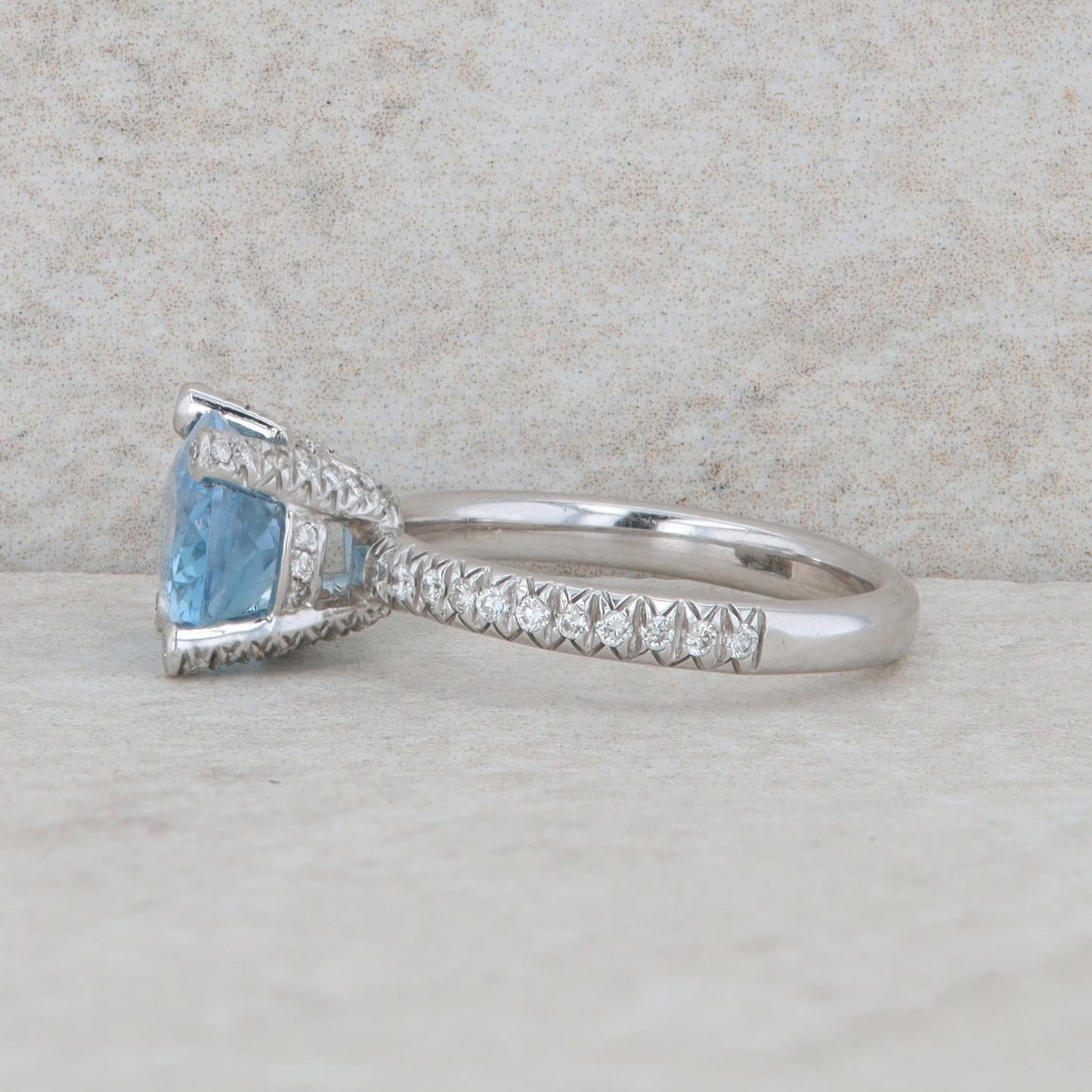 18k White Gold East to West Aquamarine and Diamond Ring