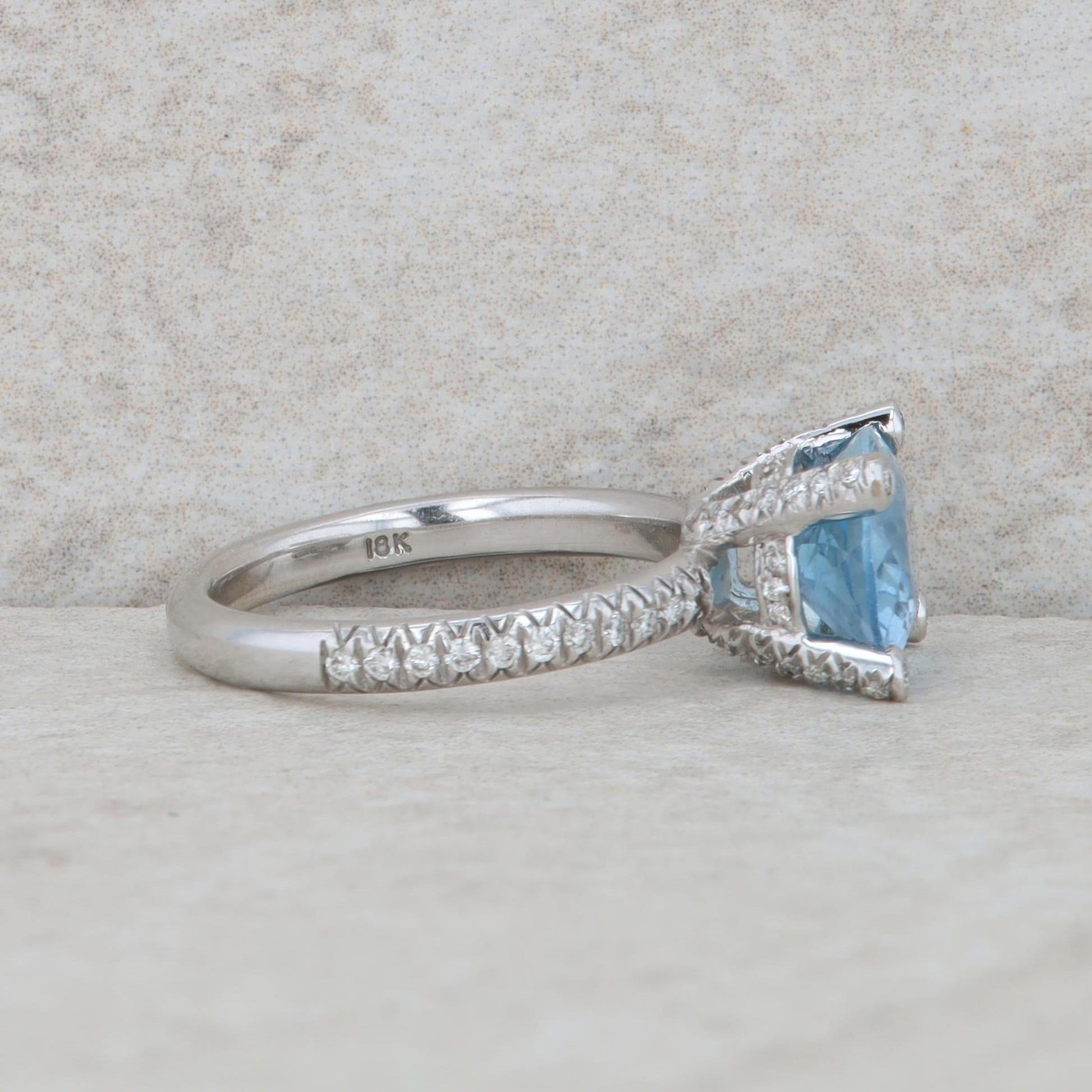 18k White Gold East to West Aquamarine and Diamond Ring