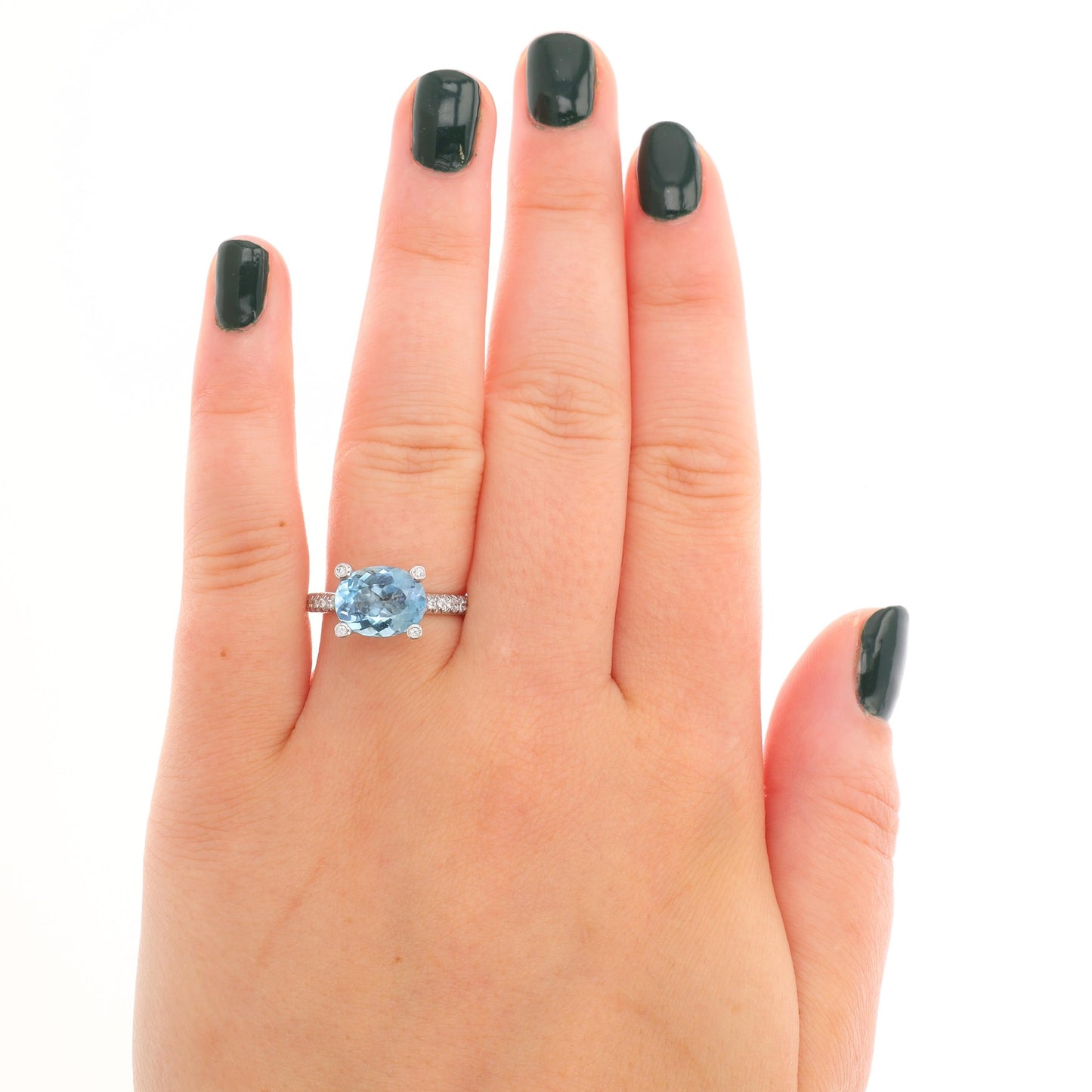 18k White Gold East to West Aquamarine and Diamond Ring