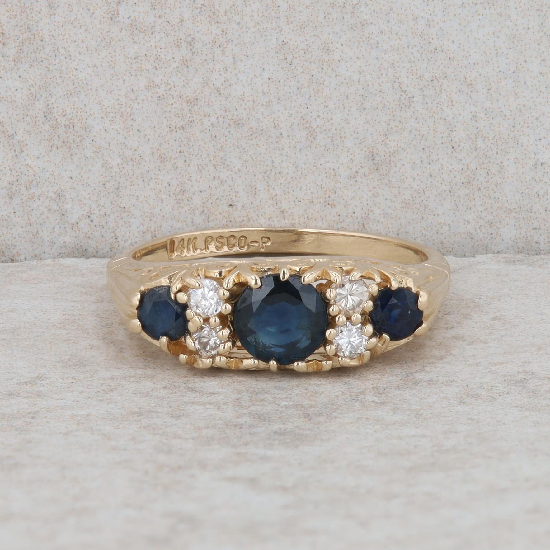 14k Yellow Gold Diamond and Sapphire Fashion Ring