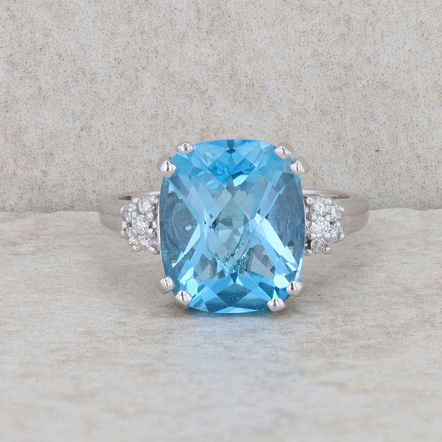 14k White Gold Blue Topaz and Diamond Ring