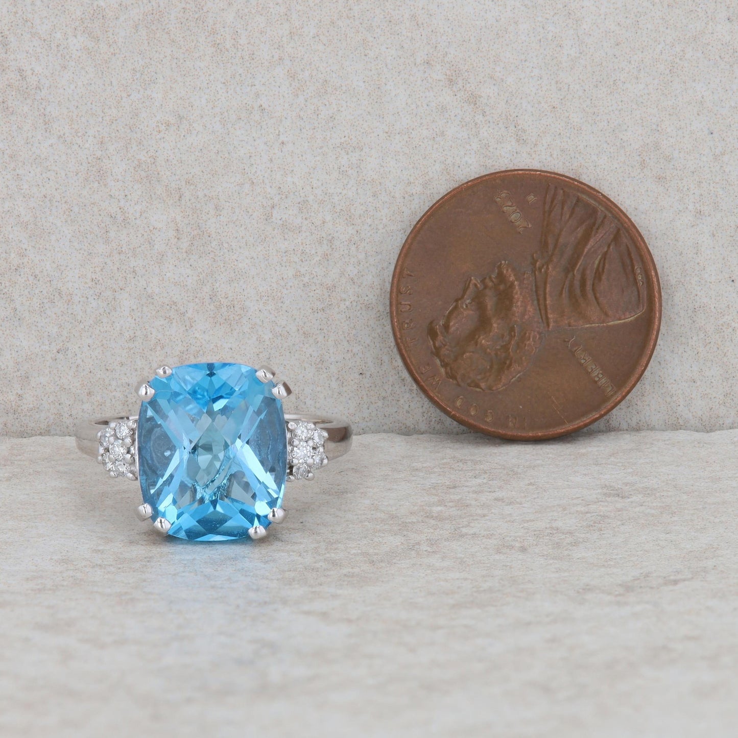 14k White Gold Blue Topaz and Diamond Ring