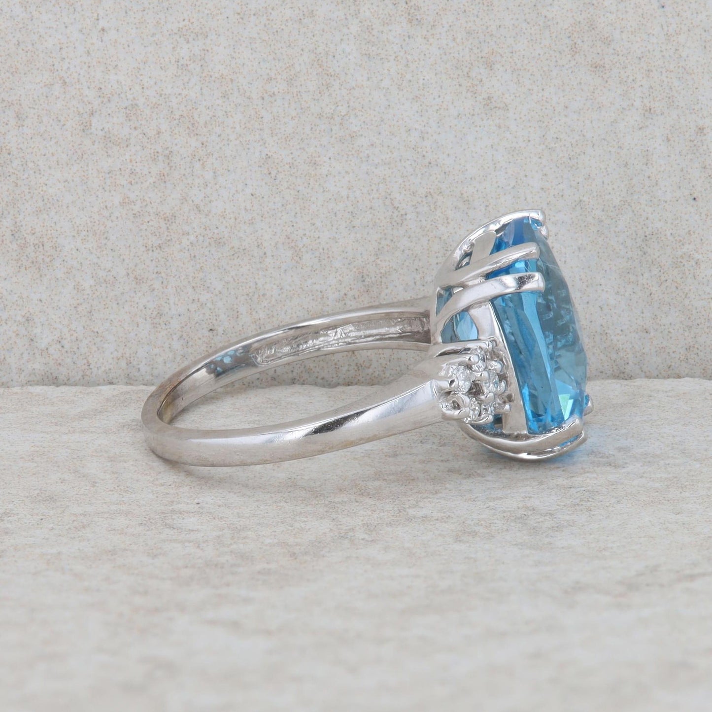 14k White Gold Blue Topaz and Diamond Ring