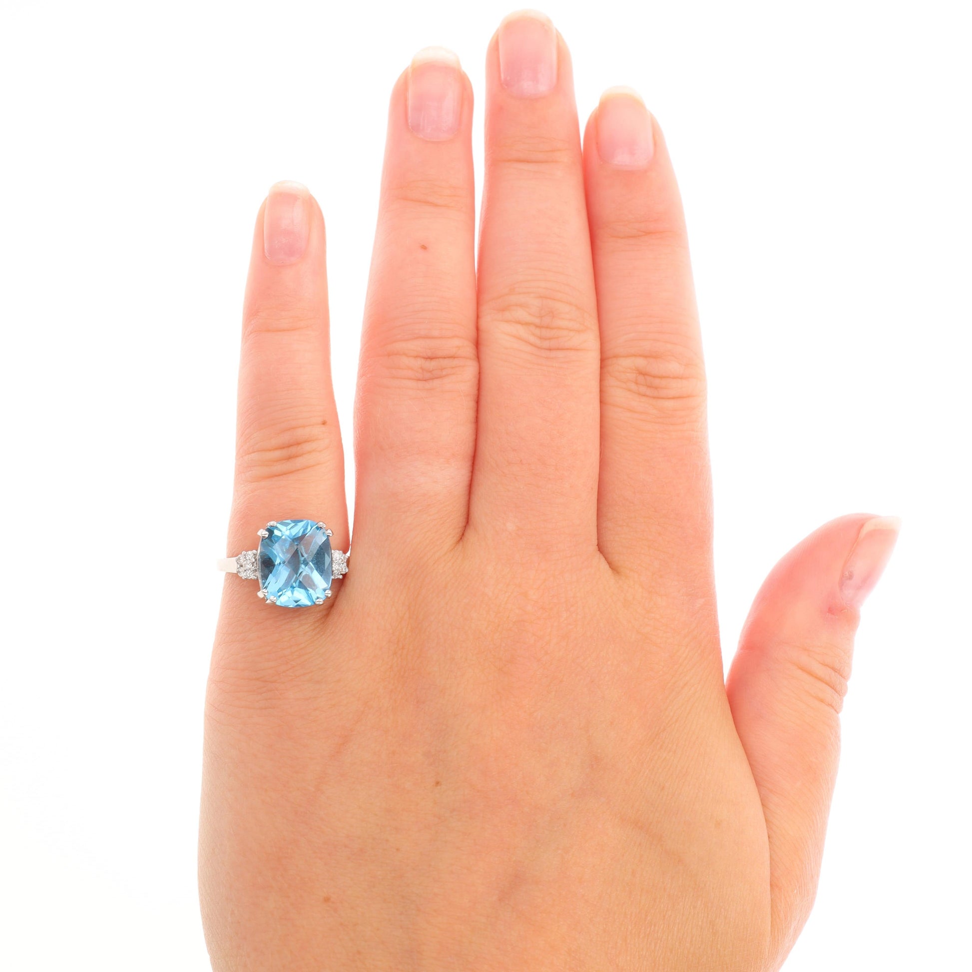 14k White Gold Blue Topaz and Diamond Ring