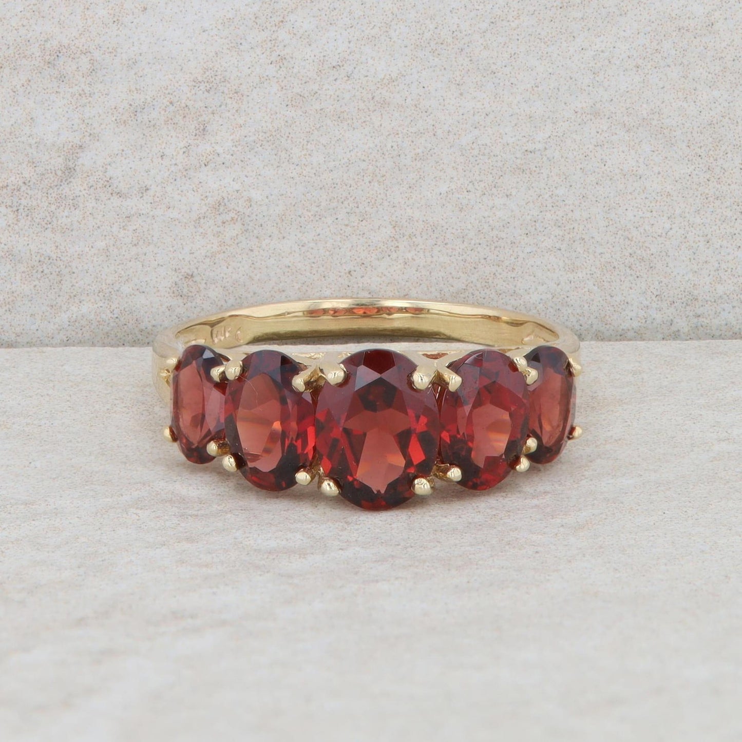 14k Yellow Gold Five Oval Garnet Ring