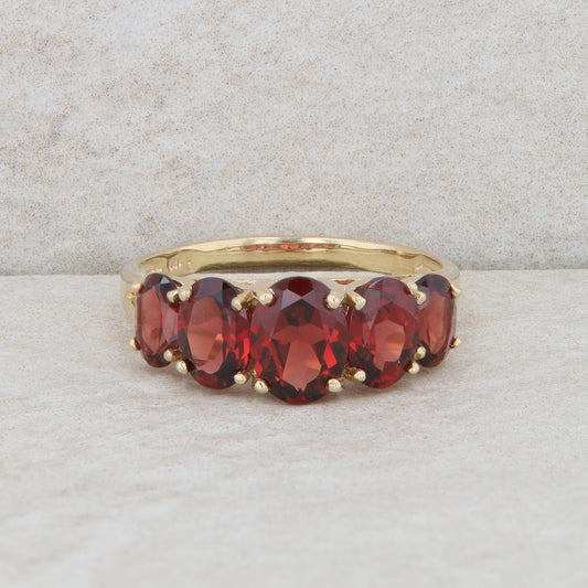 14k Yellow Gold Five Oval Garnet Ring