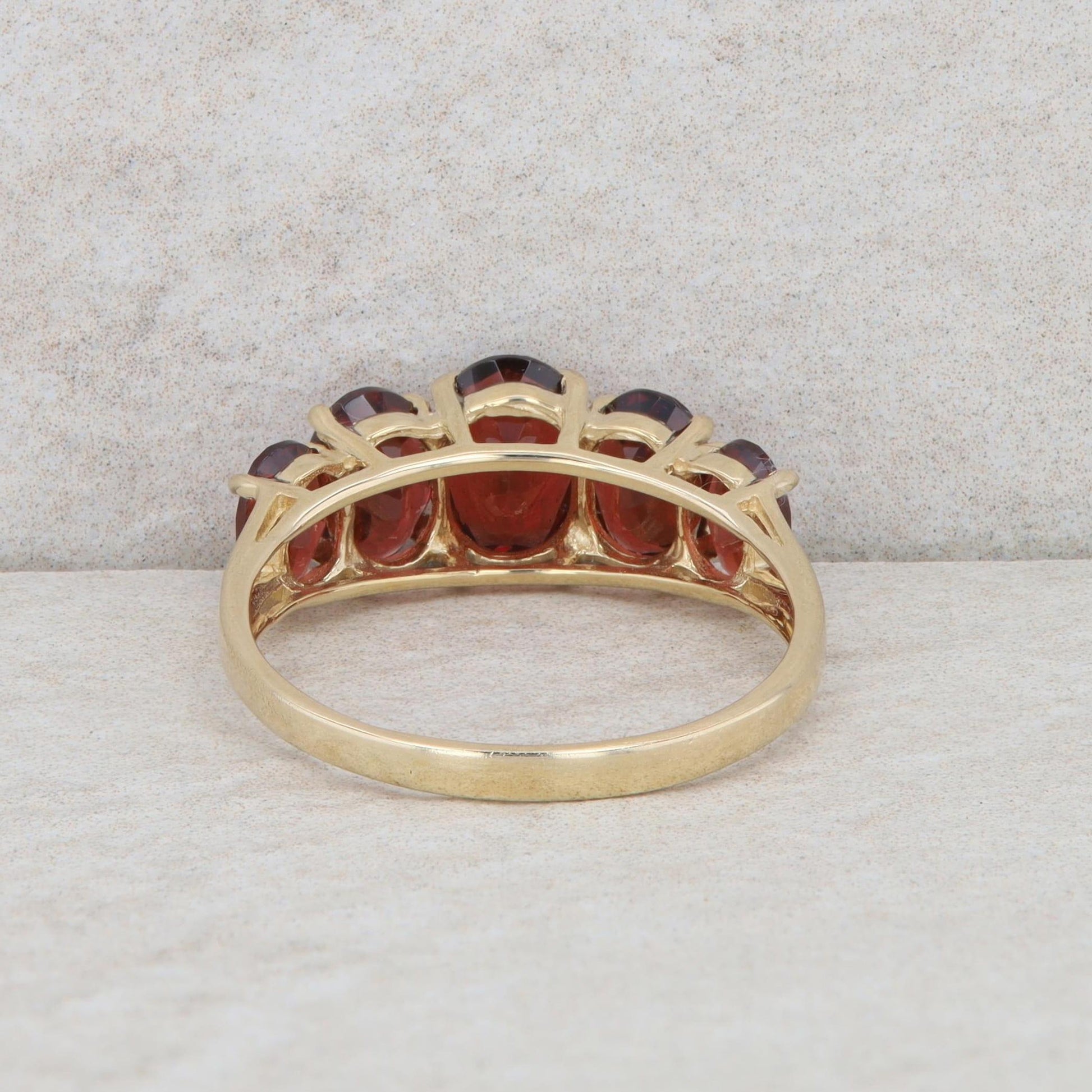 14k Yellow Gold Five Oval Garnet Ring