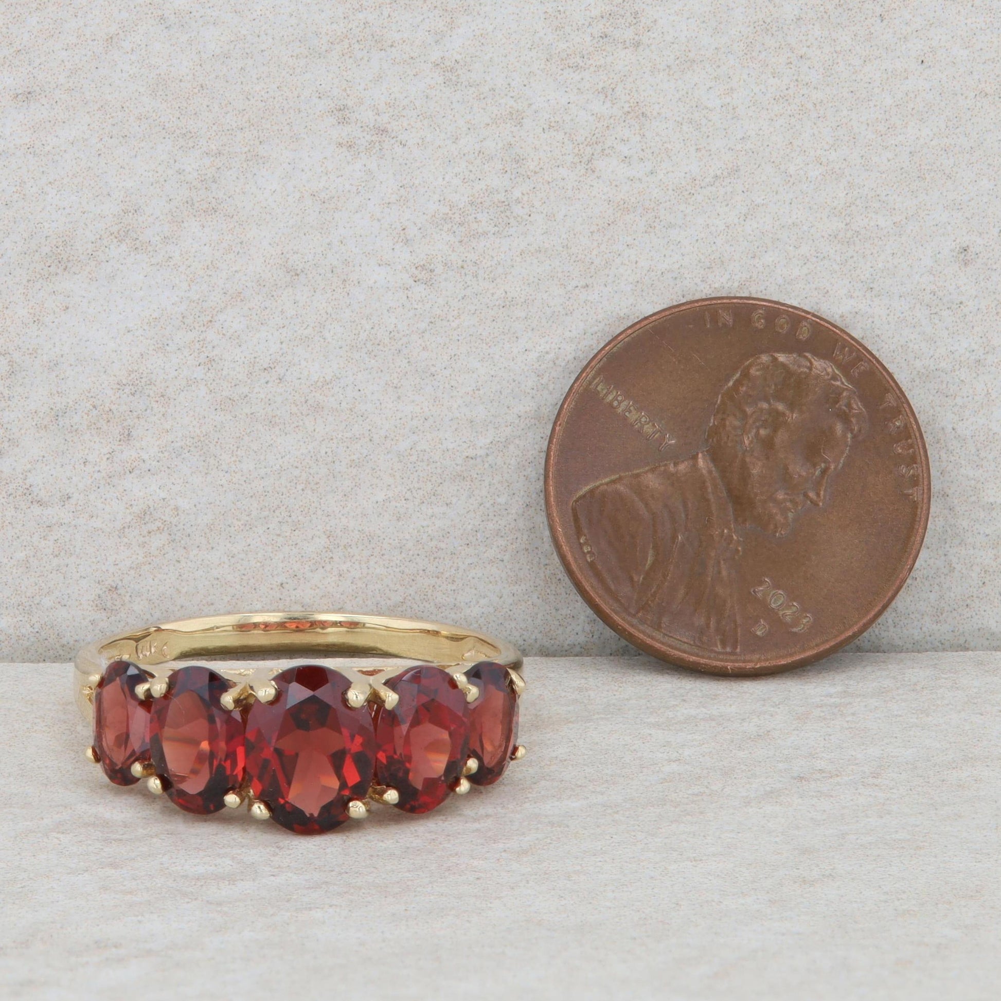 14k Yellow Gold Five Oval Garnet Ring