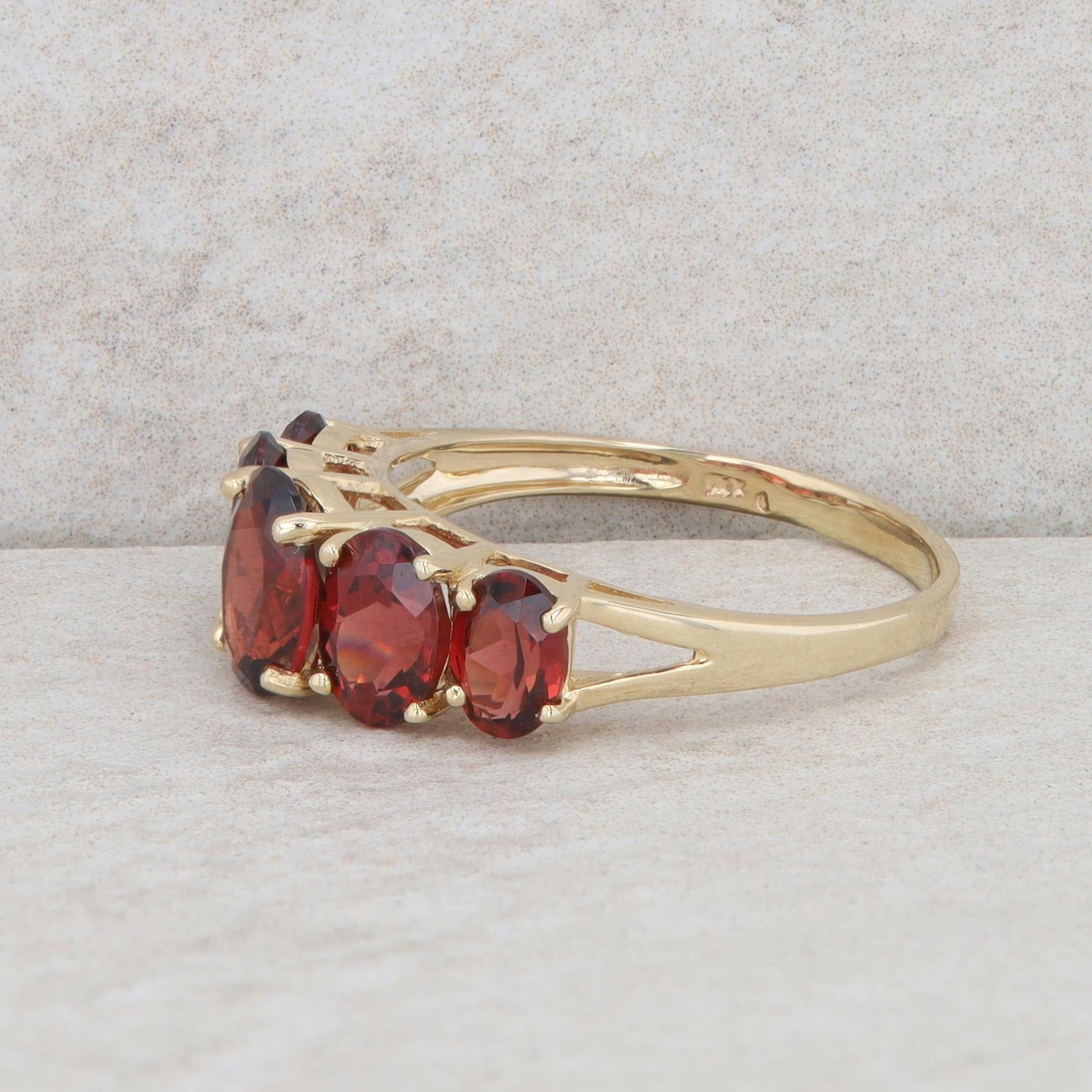 14k Yellow Gold Five Oval Garnet Ring