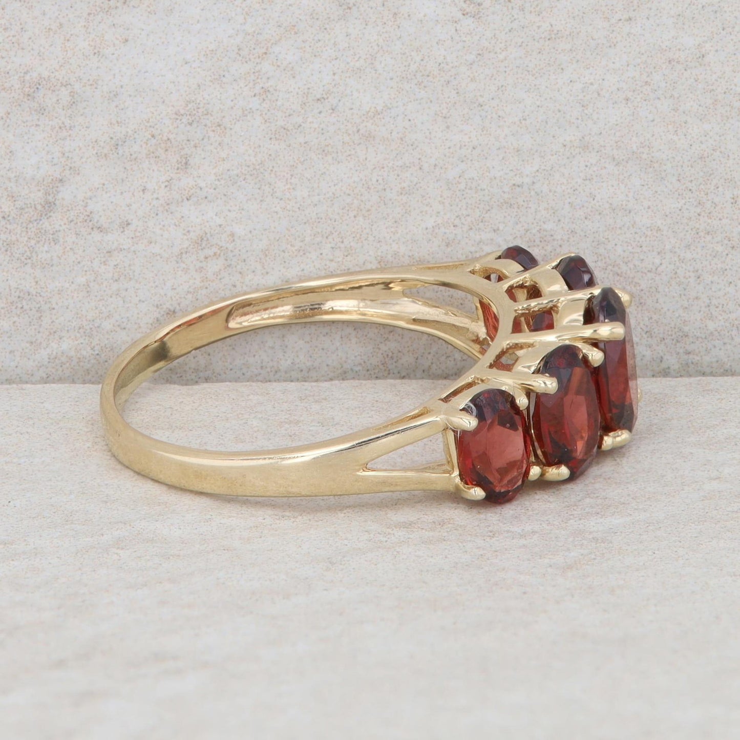 14k Yellow Gold Five Oval Garnet Ring