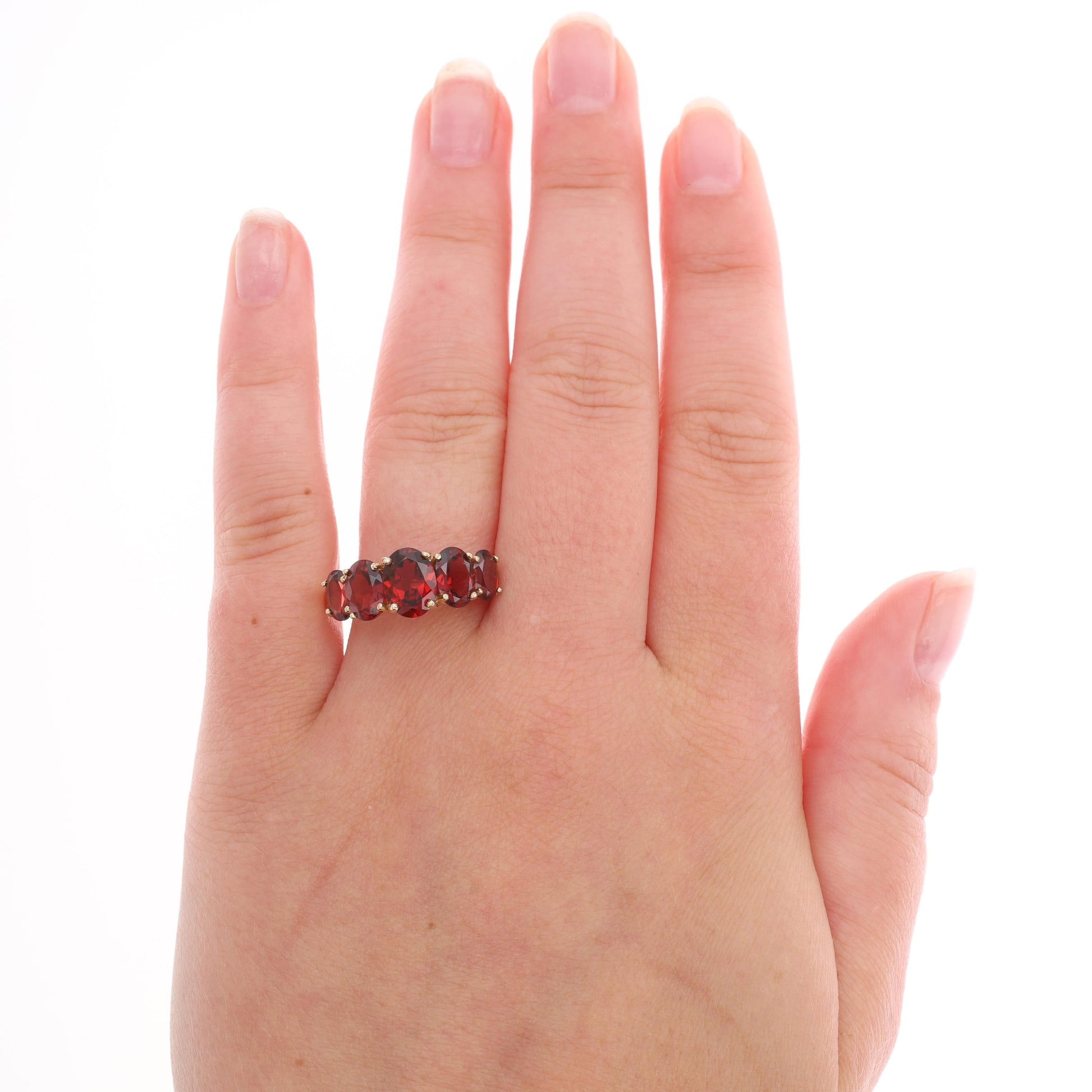 14k Yellow Gold Five Oval Garnet Ring