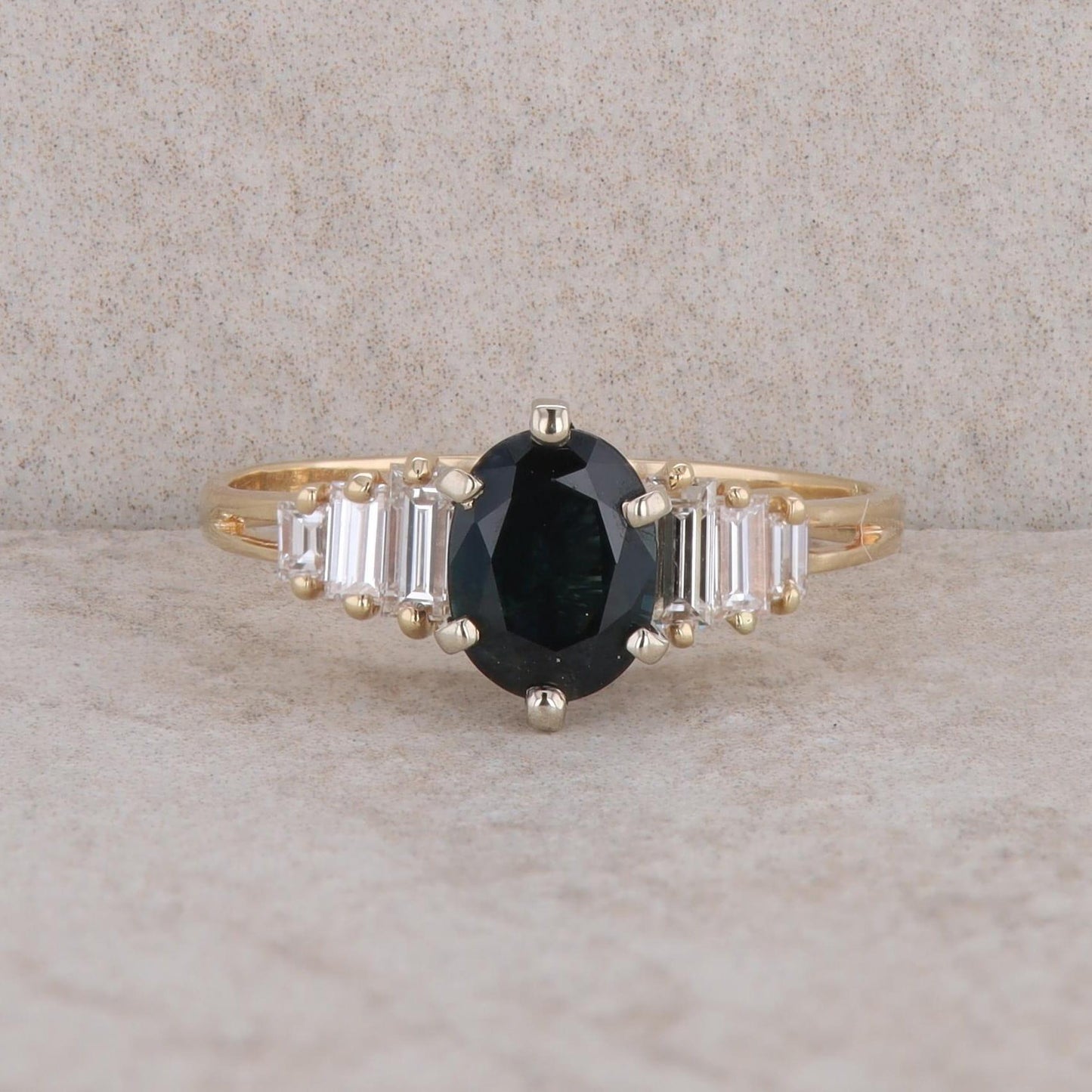 14k Yellow Gold Sapphire Oval and Diamond Ring