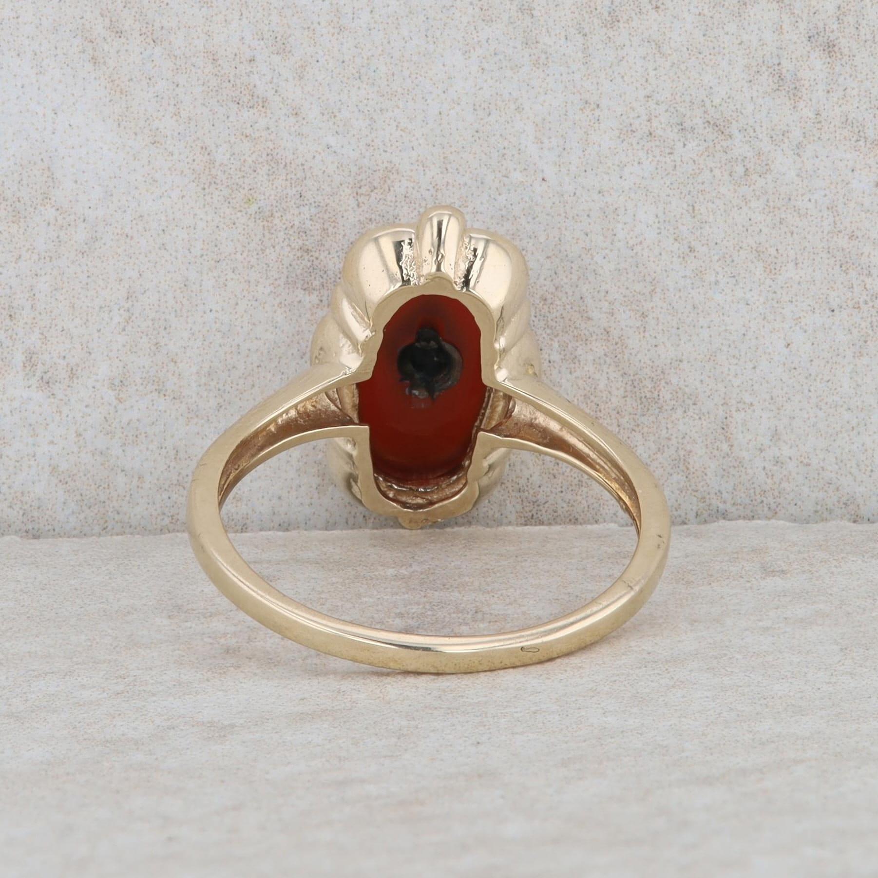 10k Yellow Gold Carnelian and Diamond Oval Ring