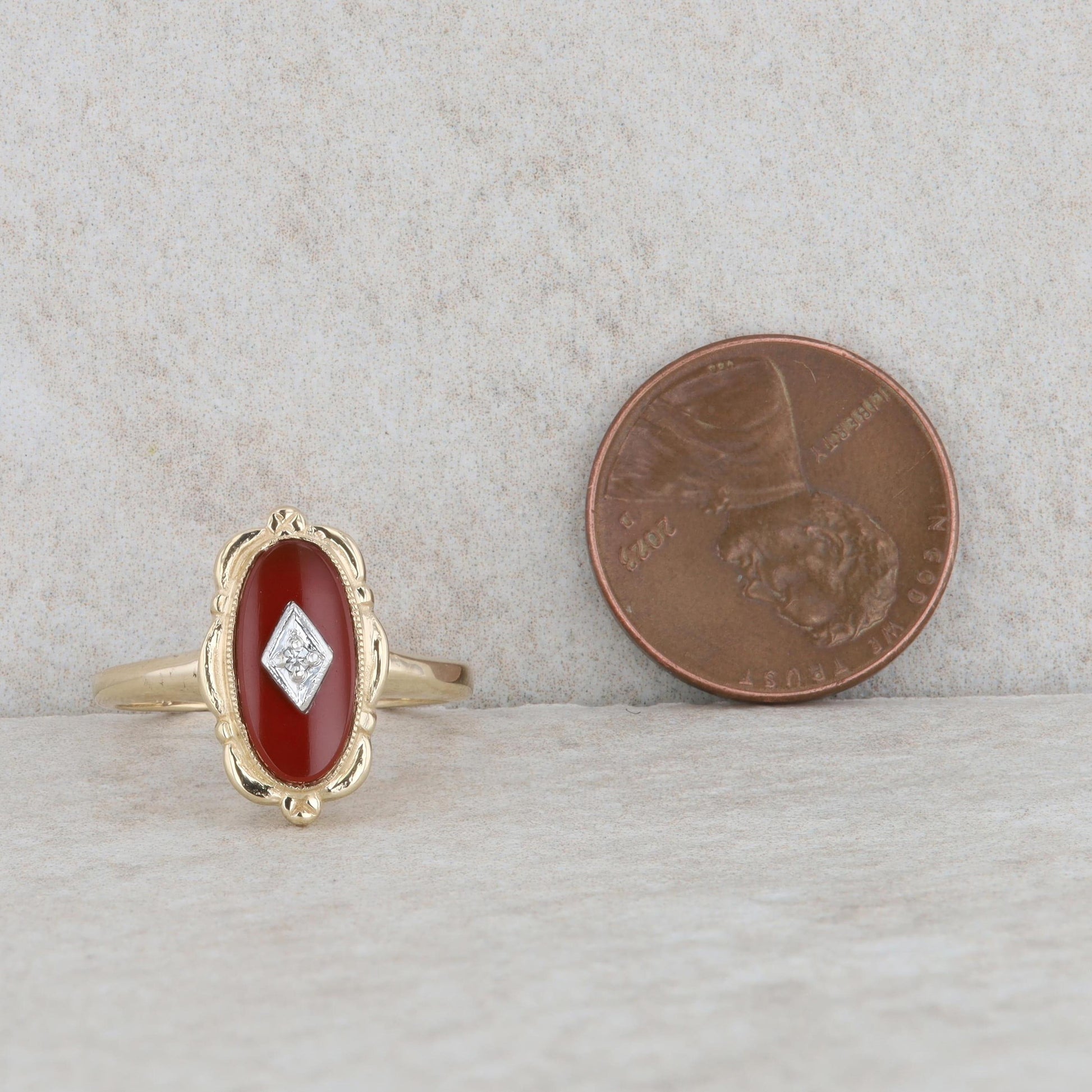 10k Yellow Gold Carnelian and Diamond Oval Ring