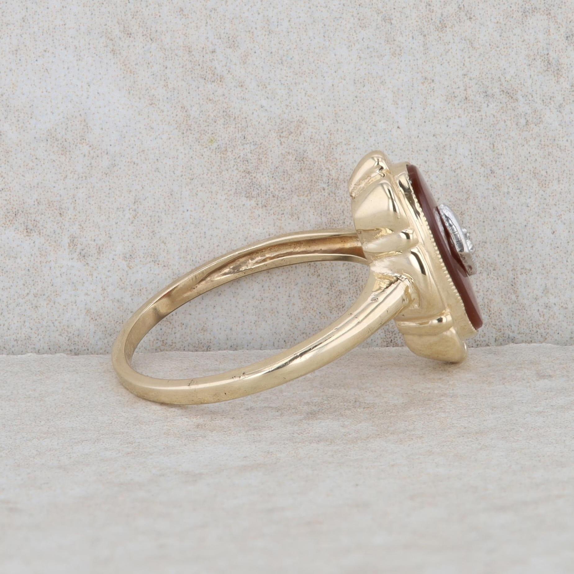 10k Yellow Gold Carnelian and Diamond Oval Ring