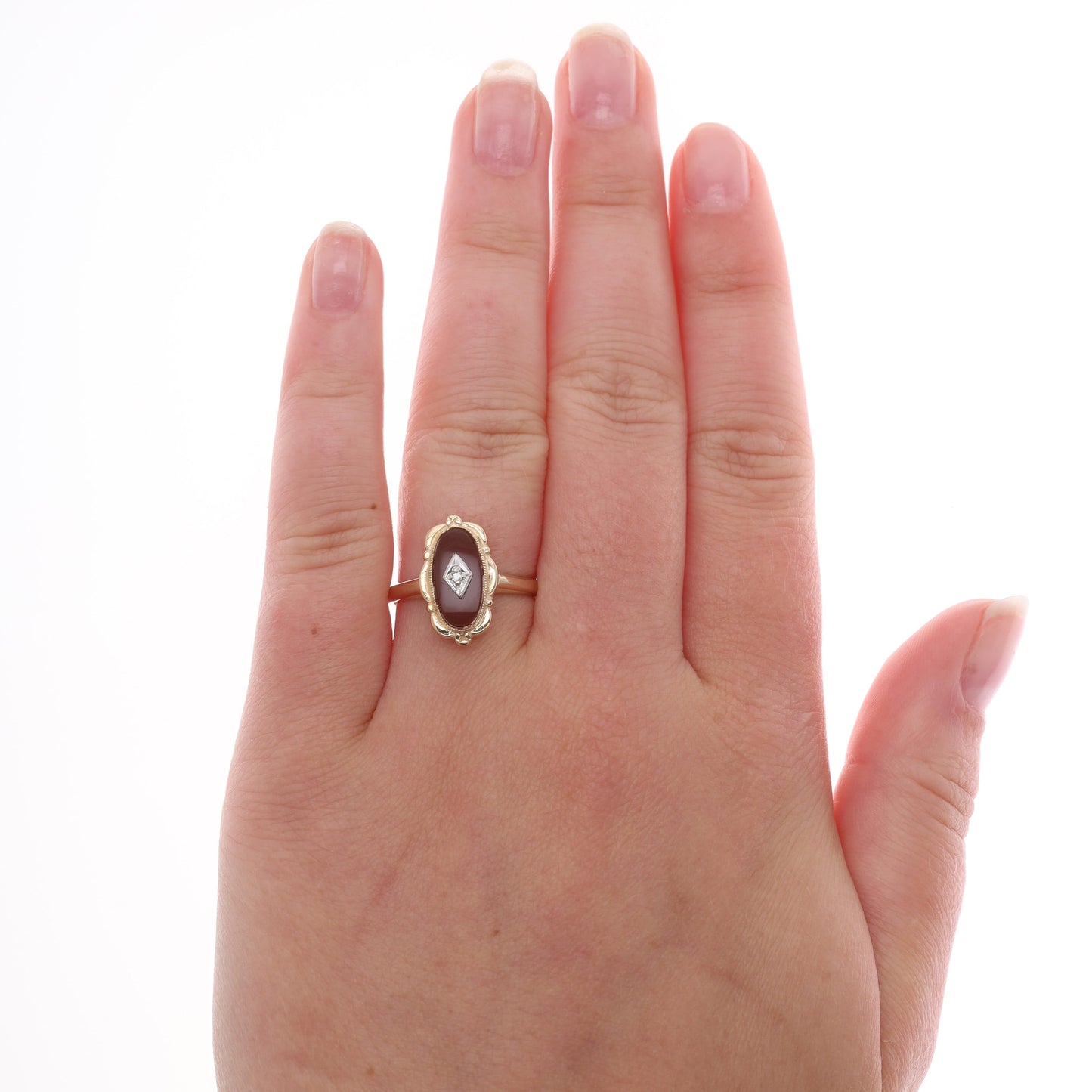 10k Yellow Gold Carnelian and Diamond Oval Ring